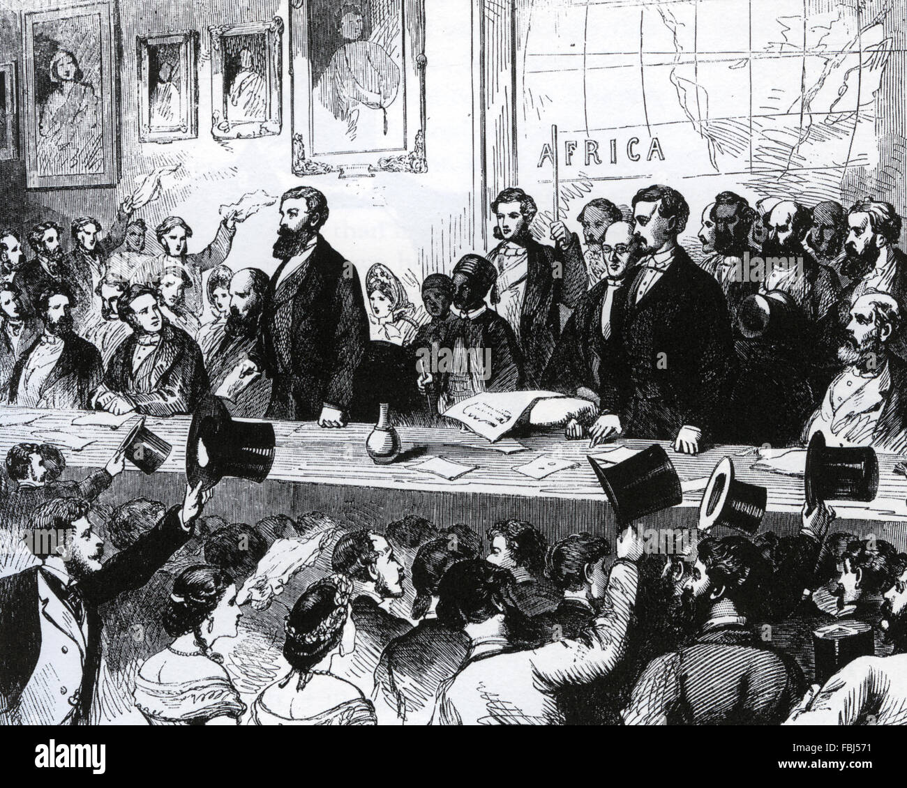 JOHN SPEKE at left and James Grant at the reception held for them by the Royal Geographical Society on 4 July 1863 Stock Photo