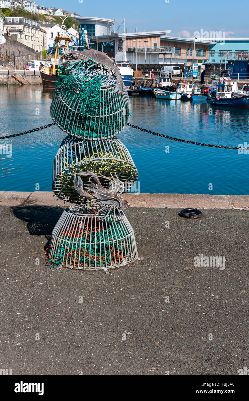 Lobster pots complete with lobsters artistically arranged to form an