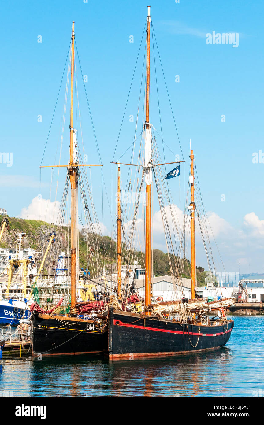 Two beautifully restored 1895 Brixham built, traditional wooden, sailing trawlers from the Brixham Heritage Fishing Fleet Stock Photo