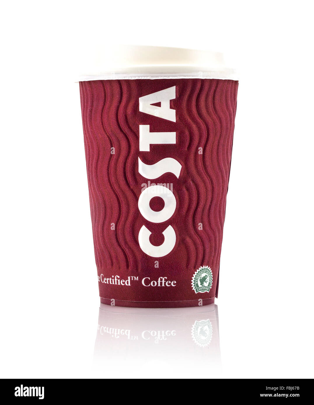 Costa Coffee Logo on a take a way cup. Costa Coffee is a British coffeehouse company Stock Photo