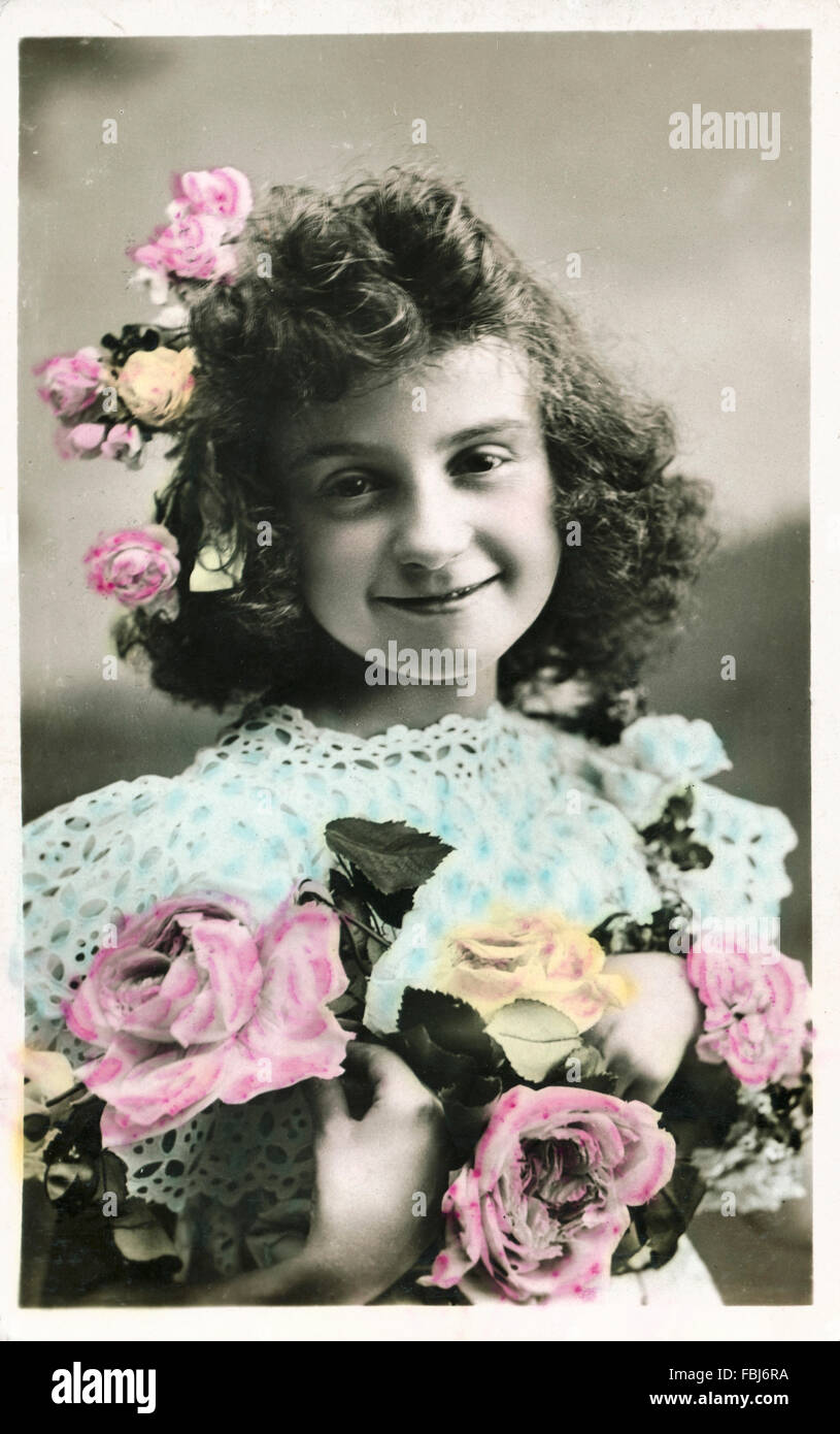 Postcard, historical, flower girl Stock Photo Alamy