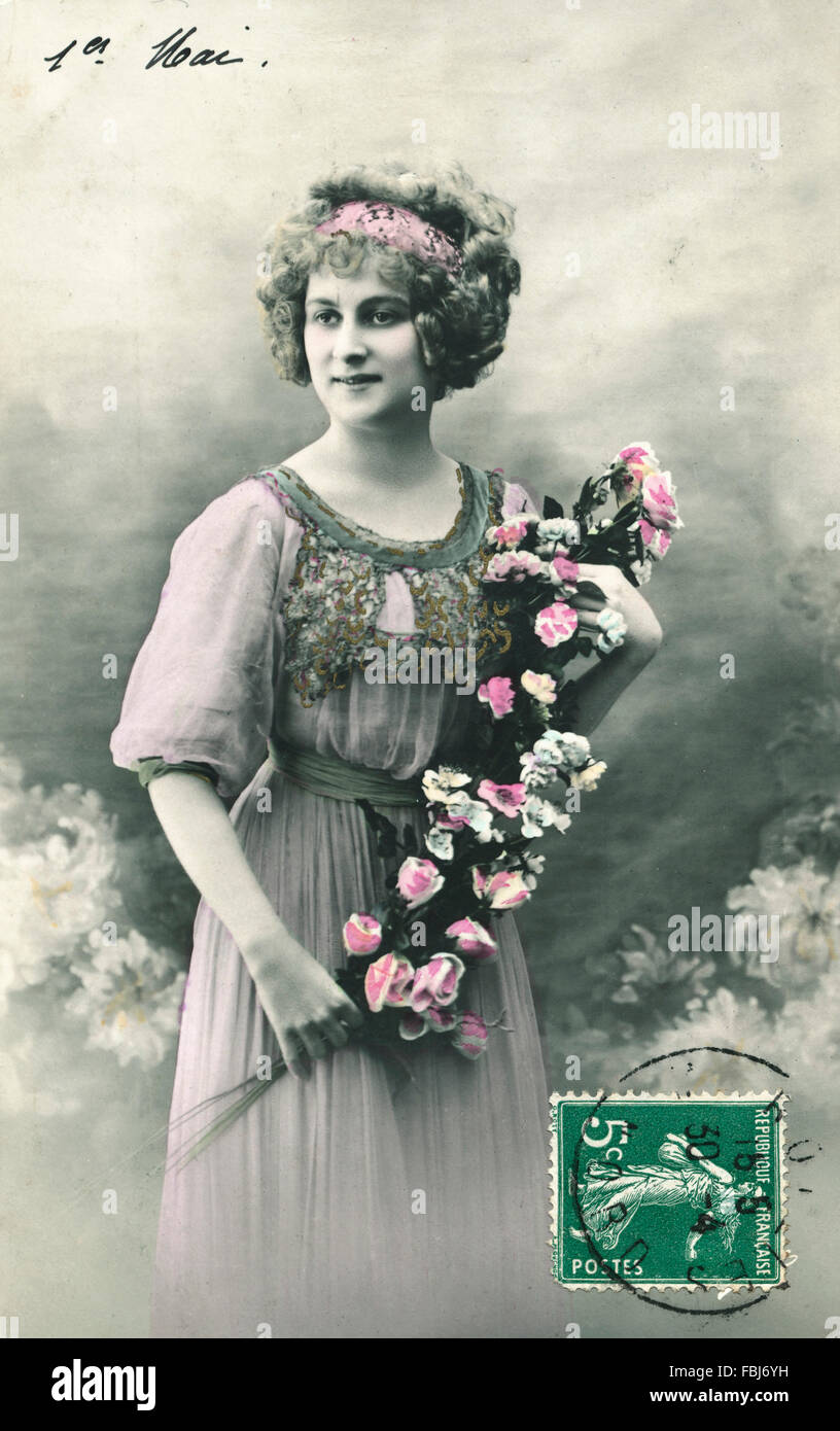 Postcard historical woman flowers hi-res stock photography and images ...