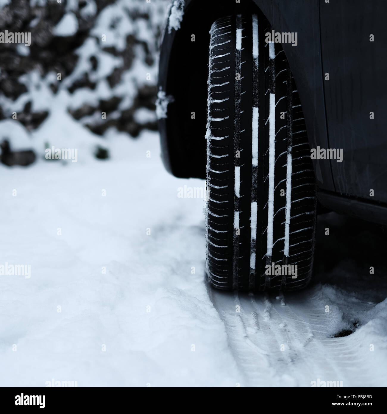 Car tyre in the snow showing tread pattern Stock Photo Alamy