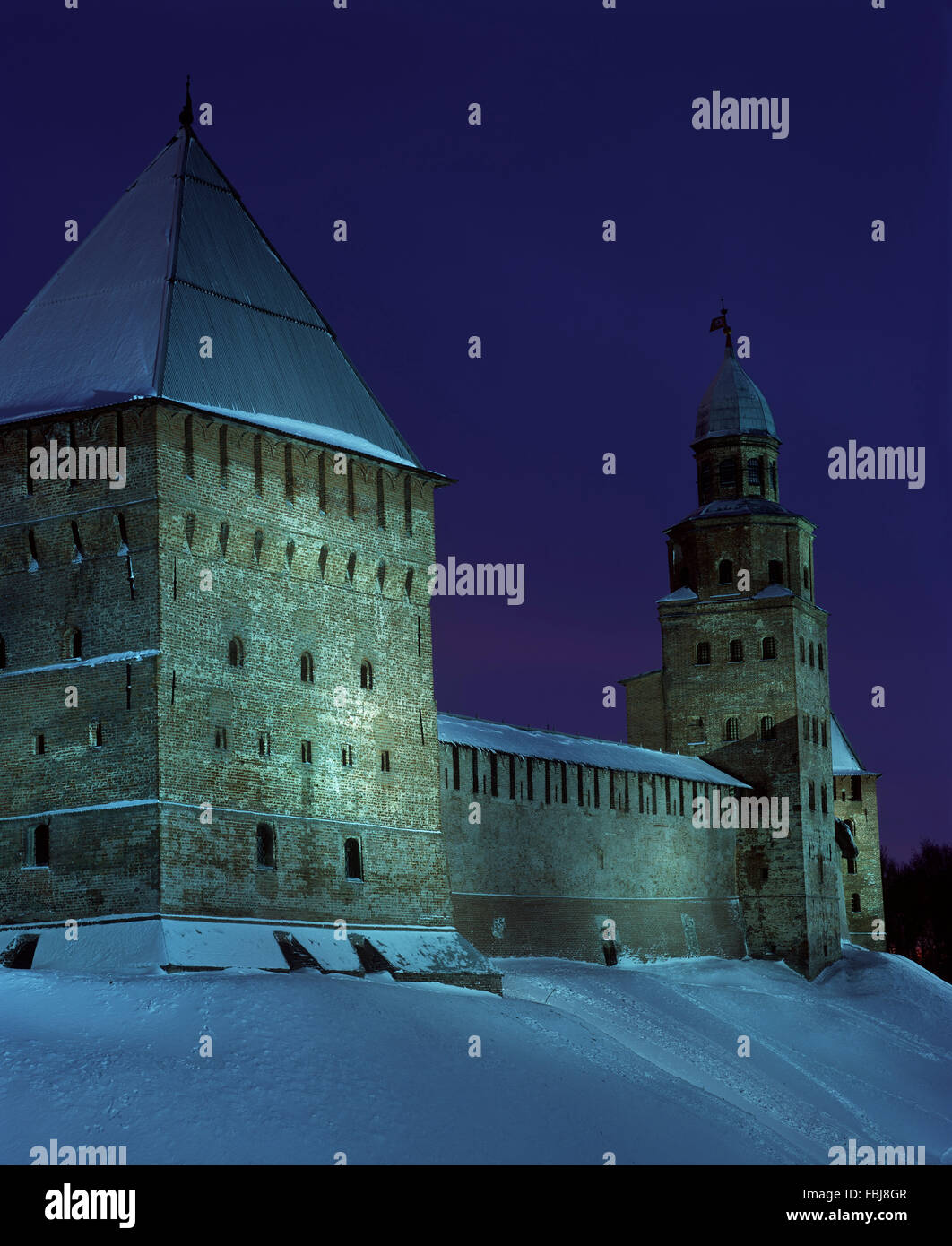 The towers of the fortress Novgorod the Great night Russia Stock Photo