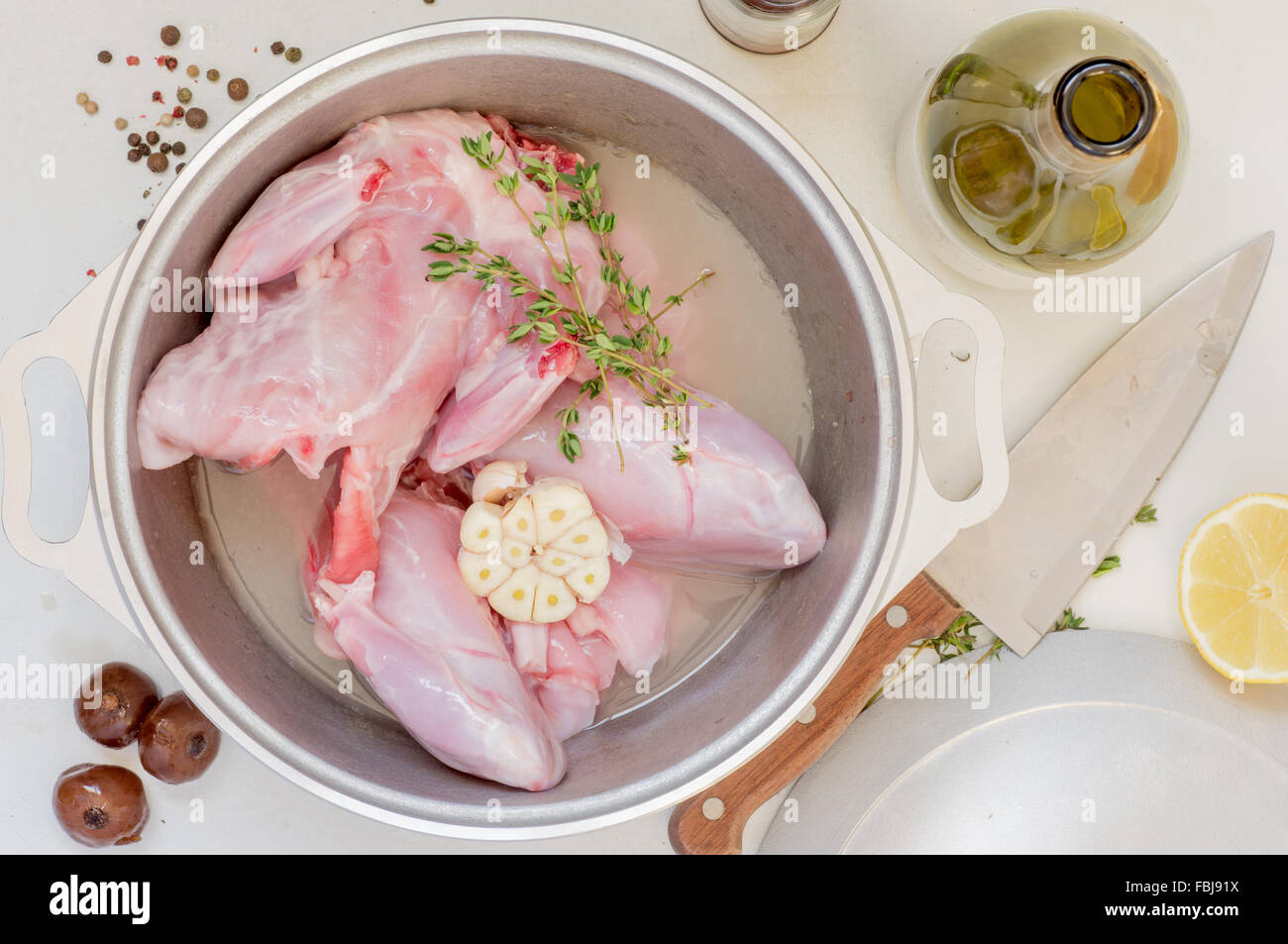 Stewed rabbit in white wine cook at home Stock Photo