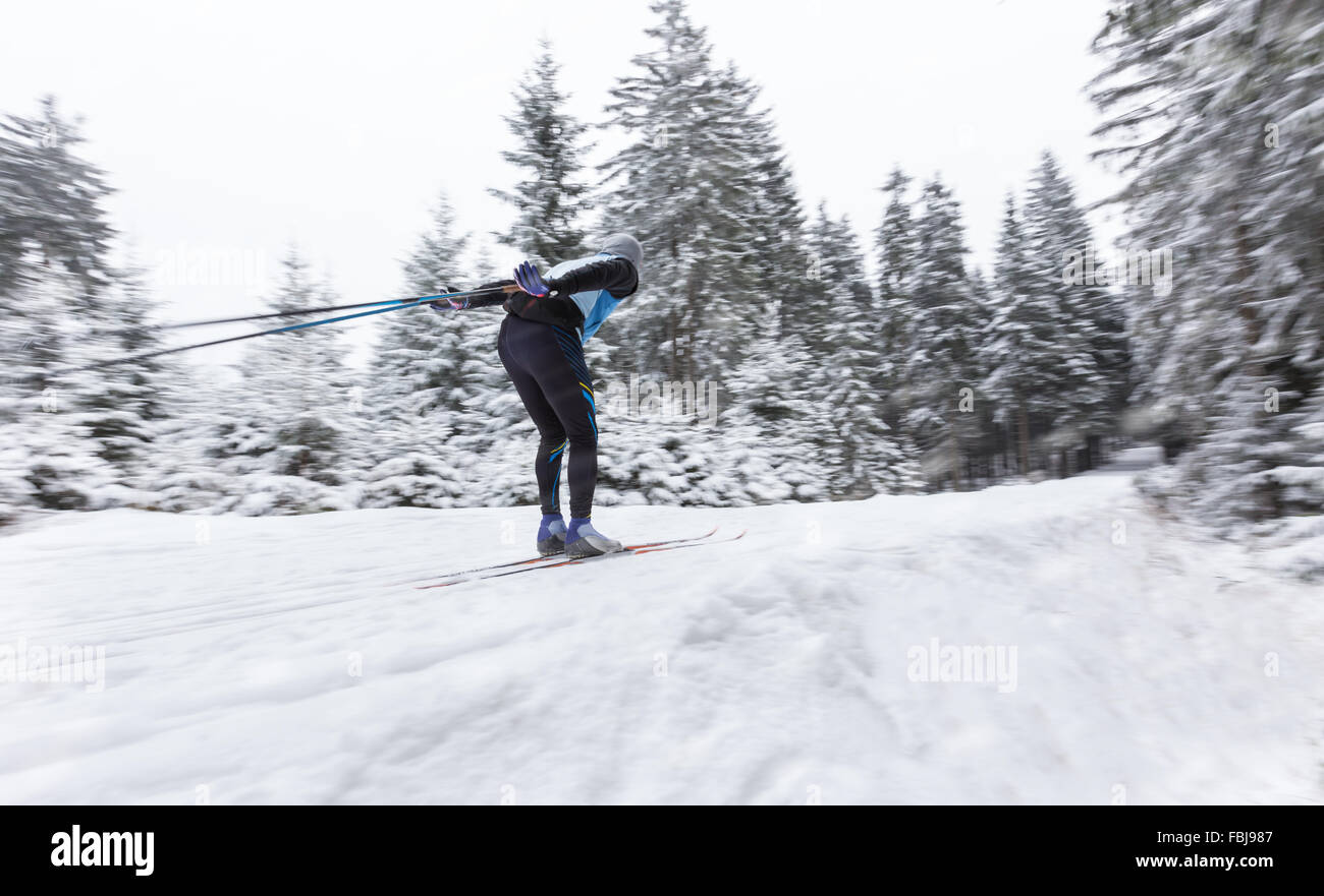 Crosscountry skier in blur motion Stock Photo Alamy
