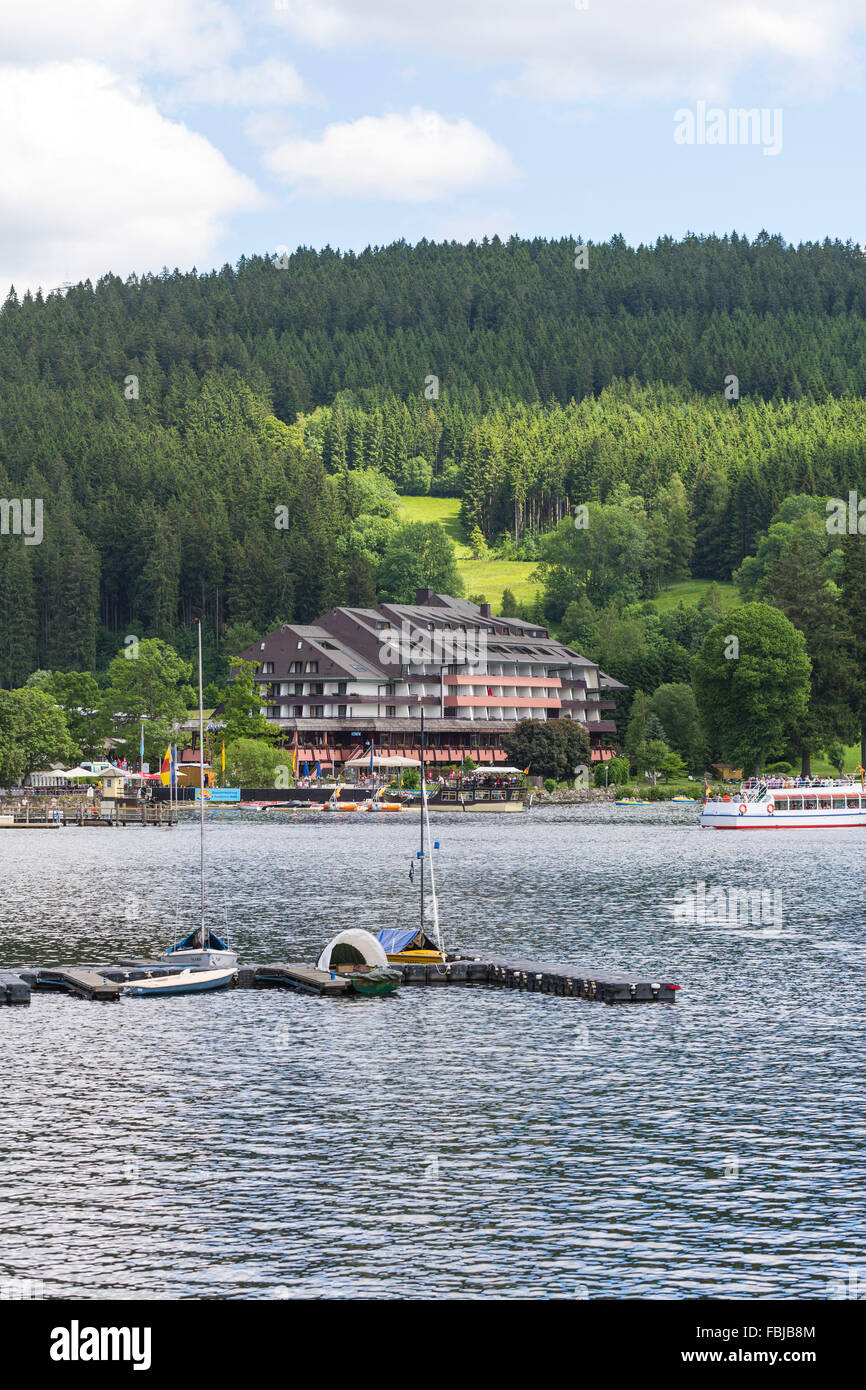 Tourist boats and paddle boats, Titisee, Black Forest, Baden-Württemberg, Germany, Europe Stock Photo