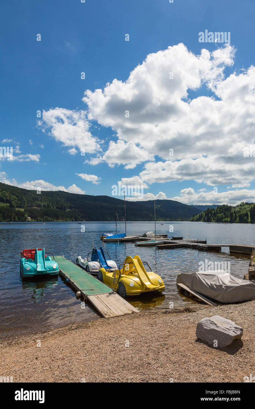 Tourist boats and paddle boats, Titisee, Black Forest, Baden-Württemberg, Germany, Europe Stock Photo