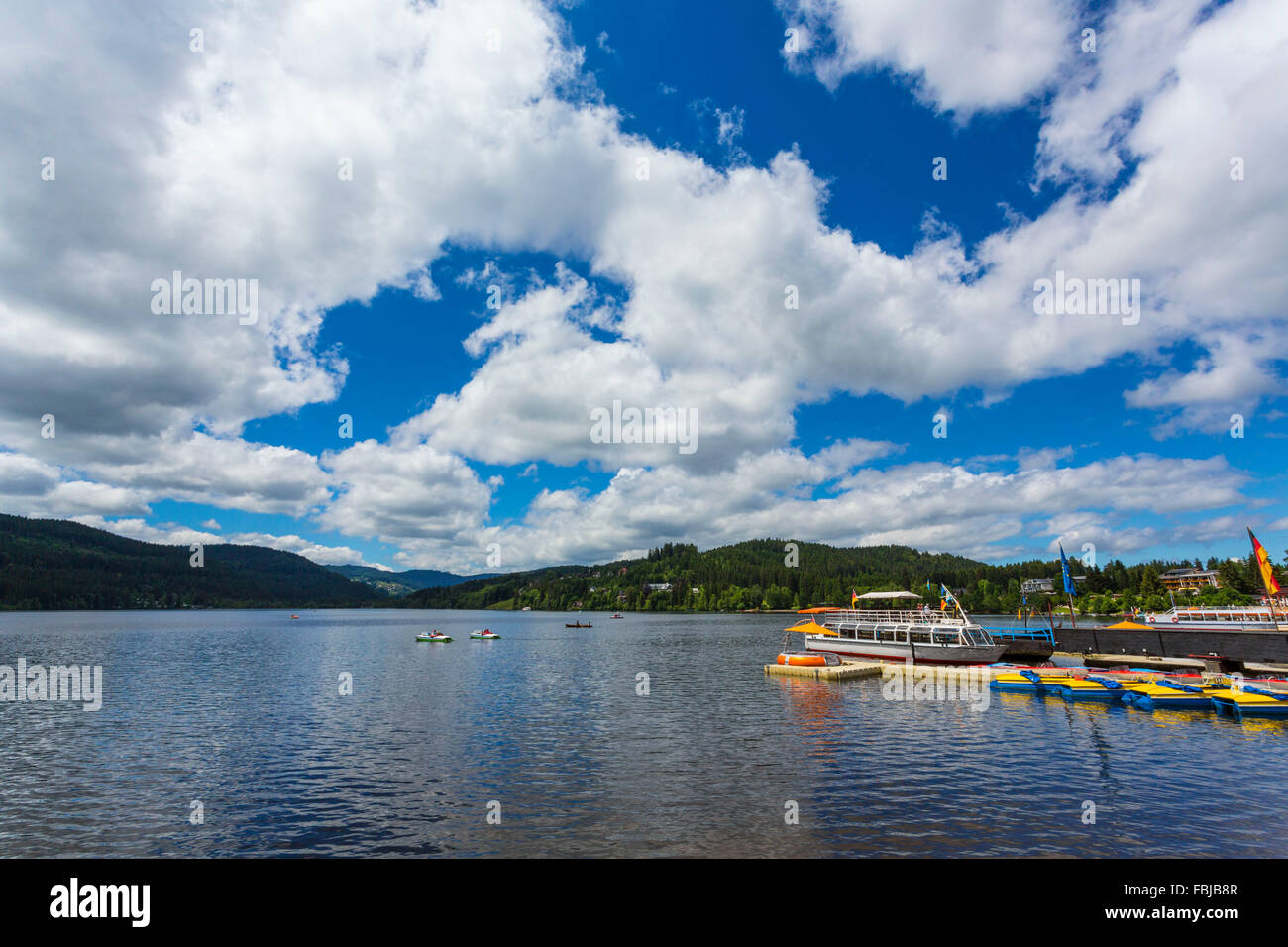 Tourist boats, Titisee, Titisee Neustadt, Black Forest, Baden-Württemberg, Germany, Europe Stock Photo