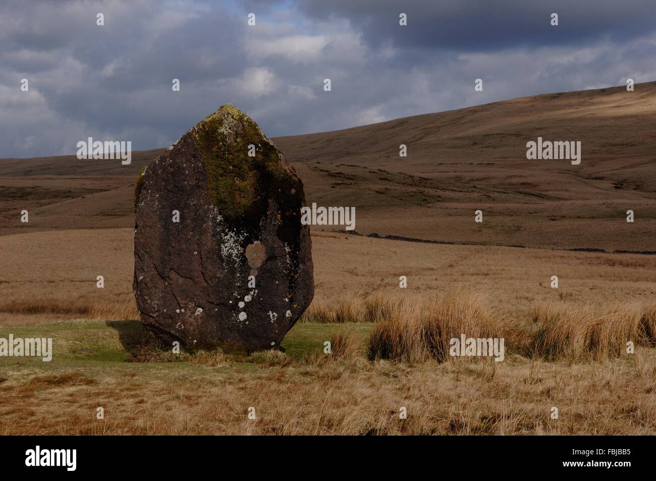 Maen Llia, Standing Stone. Near Ystradfellte, Brecon Beacons, Wales, UK. Stock Photo