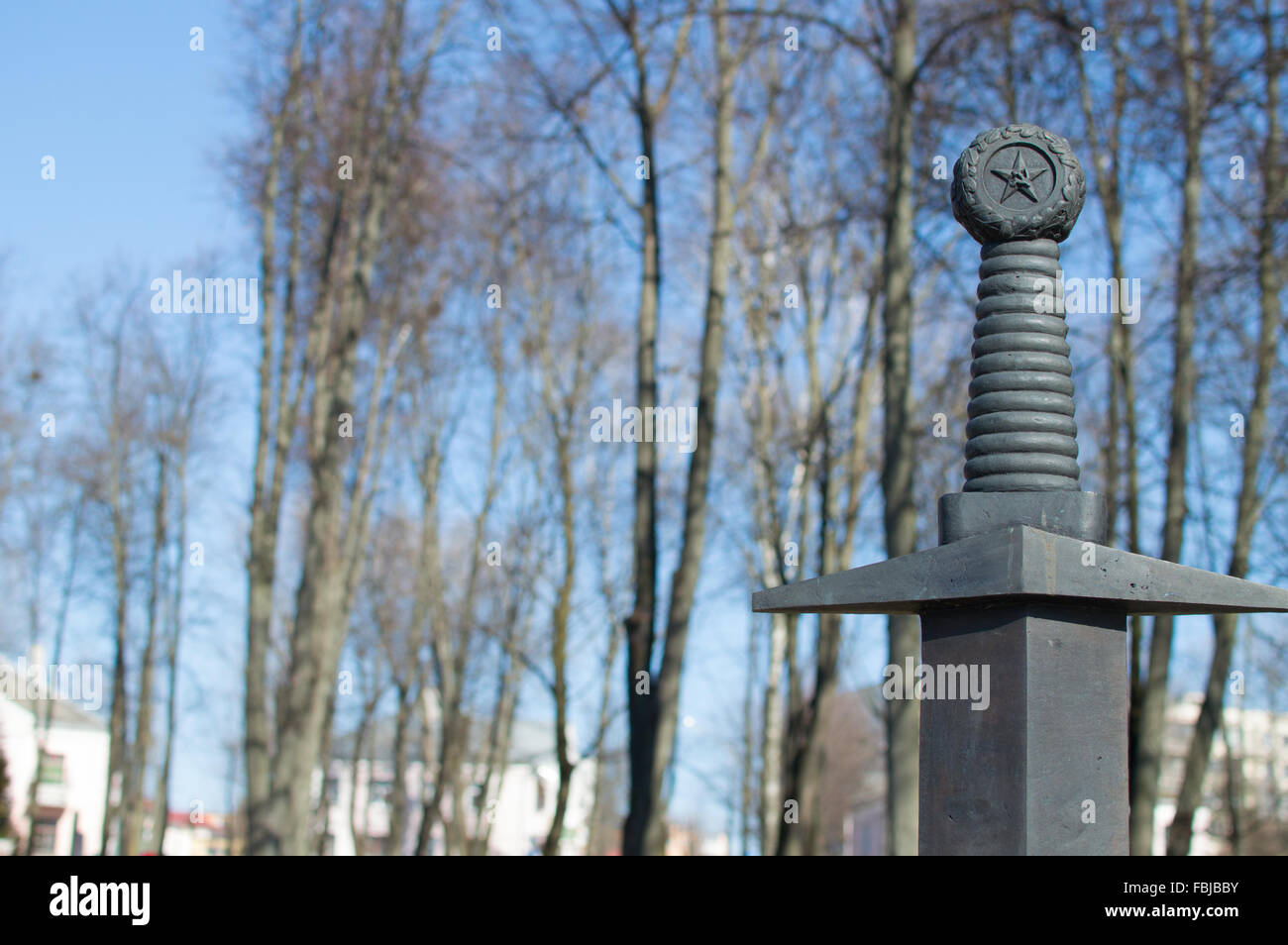 Bed of honor. Second world war. Minsk. Belarus. Sword symbol on bed of