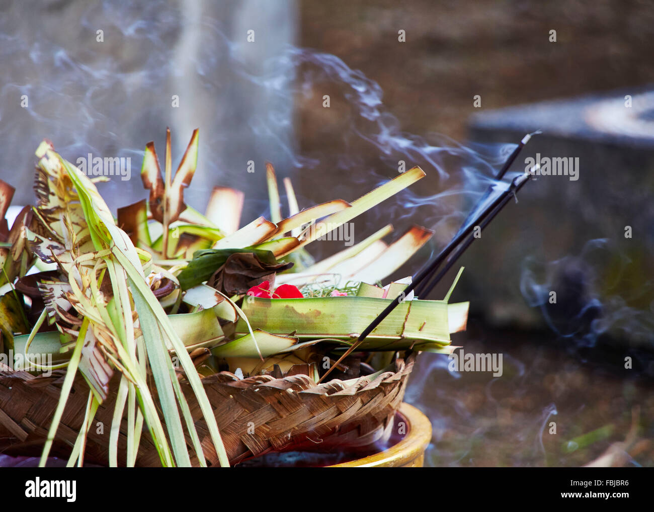 Offerings, bowl, Balinese, reportage, traditional wedding, Bali, Indonesia, Asia Stock Photo