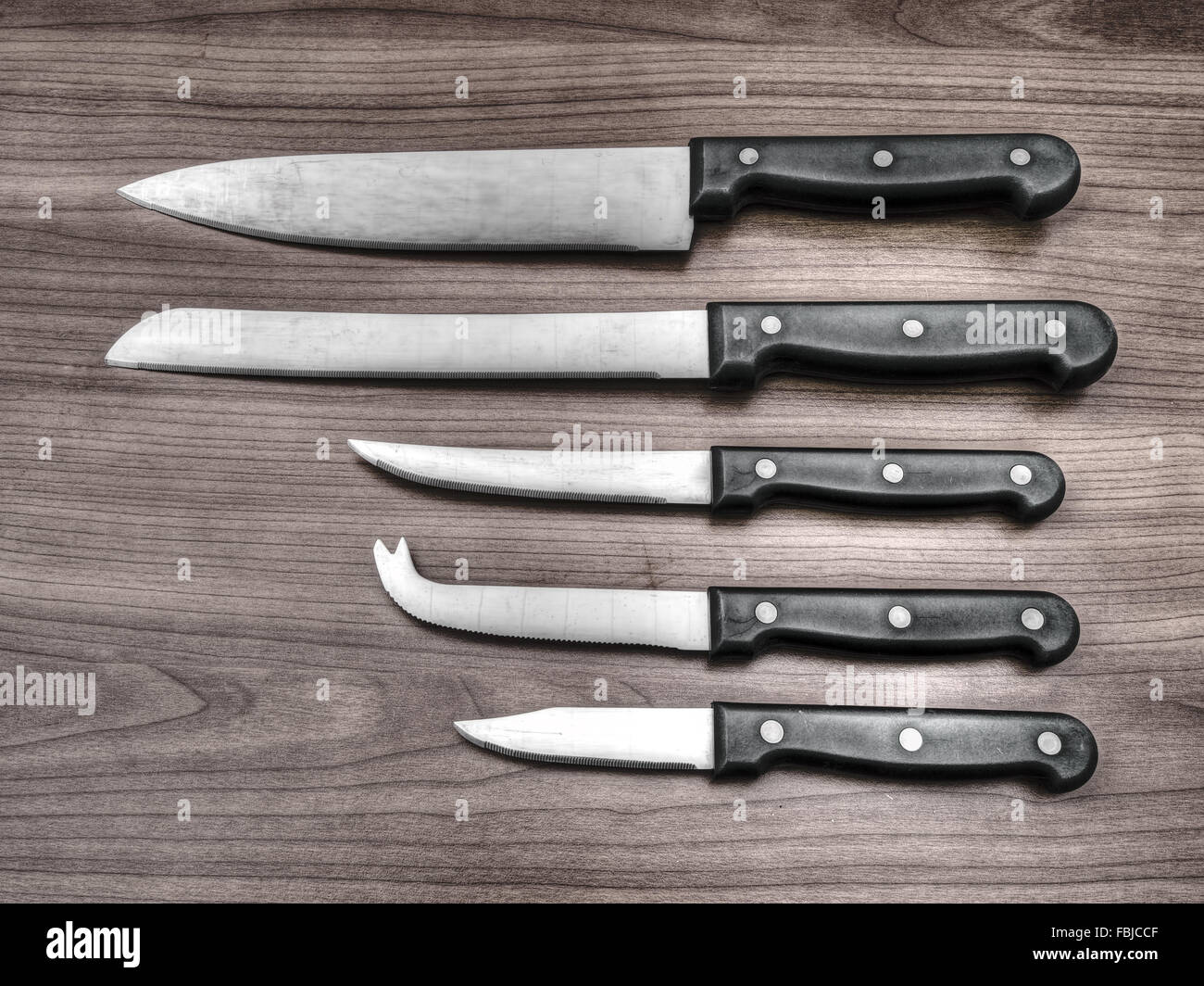 Generic, stainless steel kitchen knives. Stock Photo
