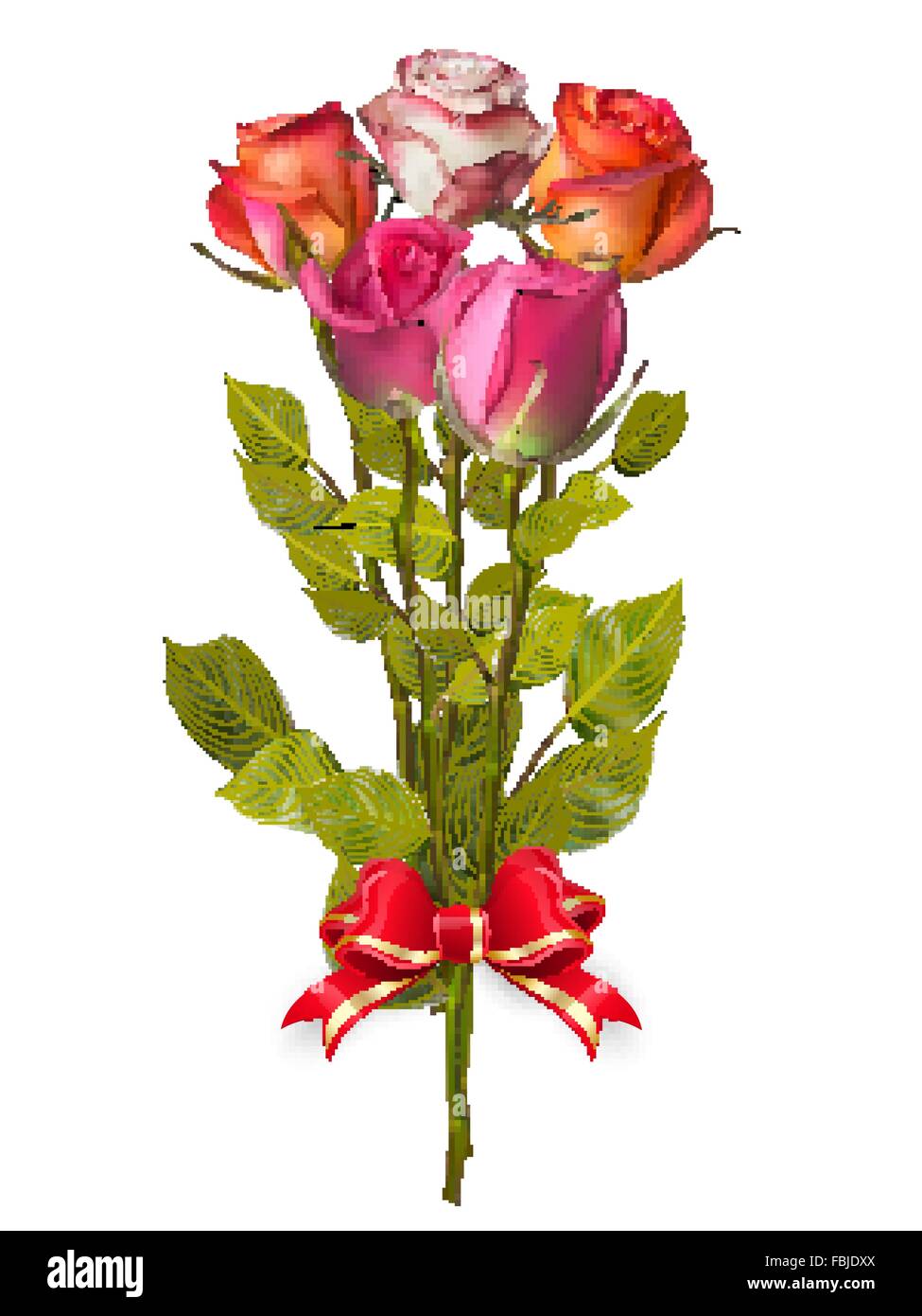 Bouquet of Roses with red bow. EPS 10 Stock Vector