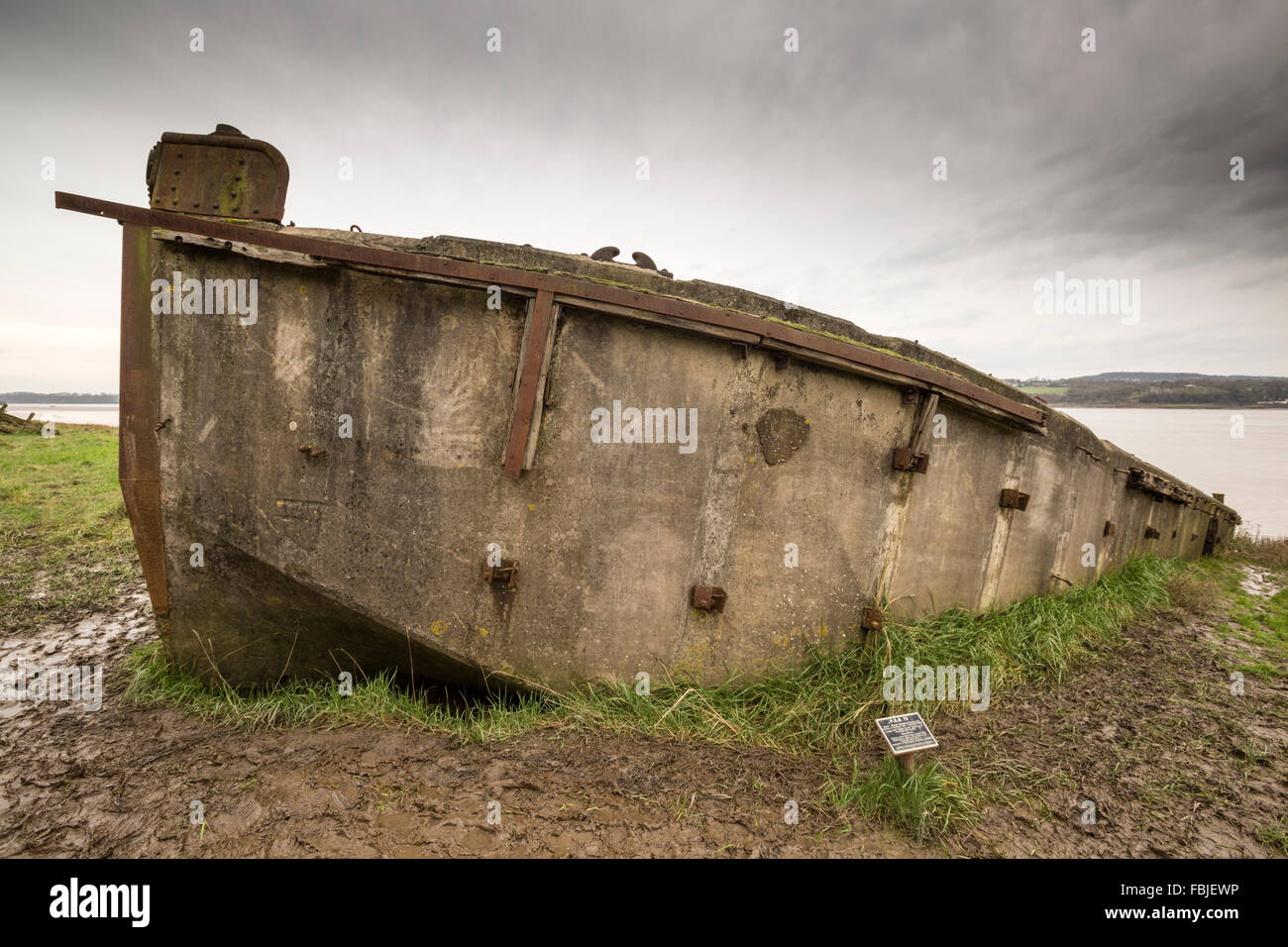 A concrete barge at the Purton Hulks Ships Graveyard at Purton