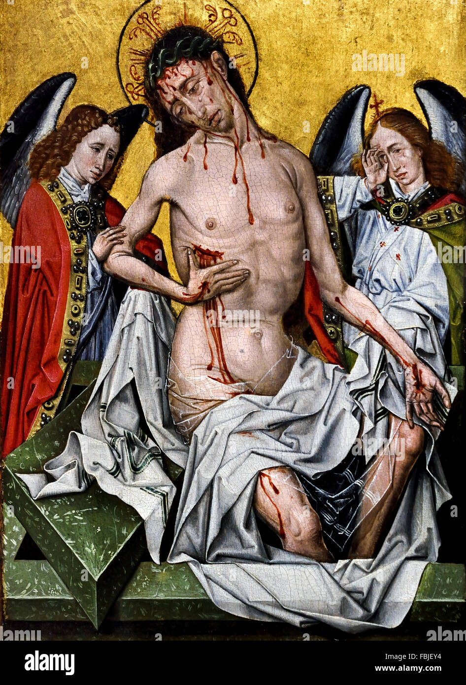 Entourage of Master of Flémalle - Man of sorrows  1430 Flemish Belgian Belgium ( Master of Flémalle one of the first Flemish Primitives ) Stock Photo