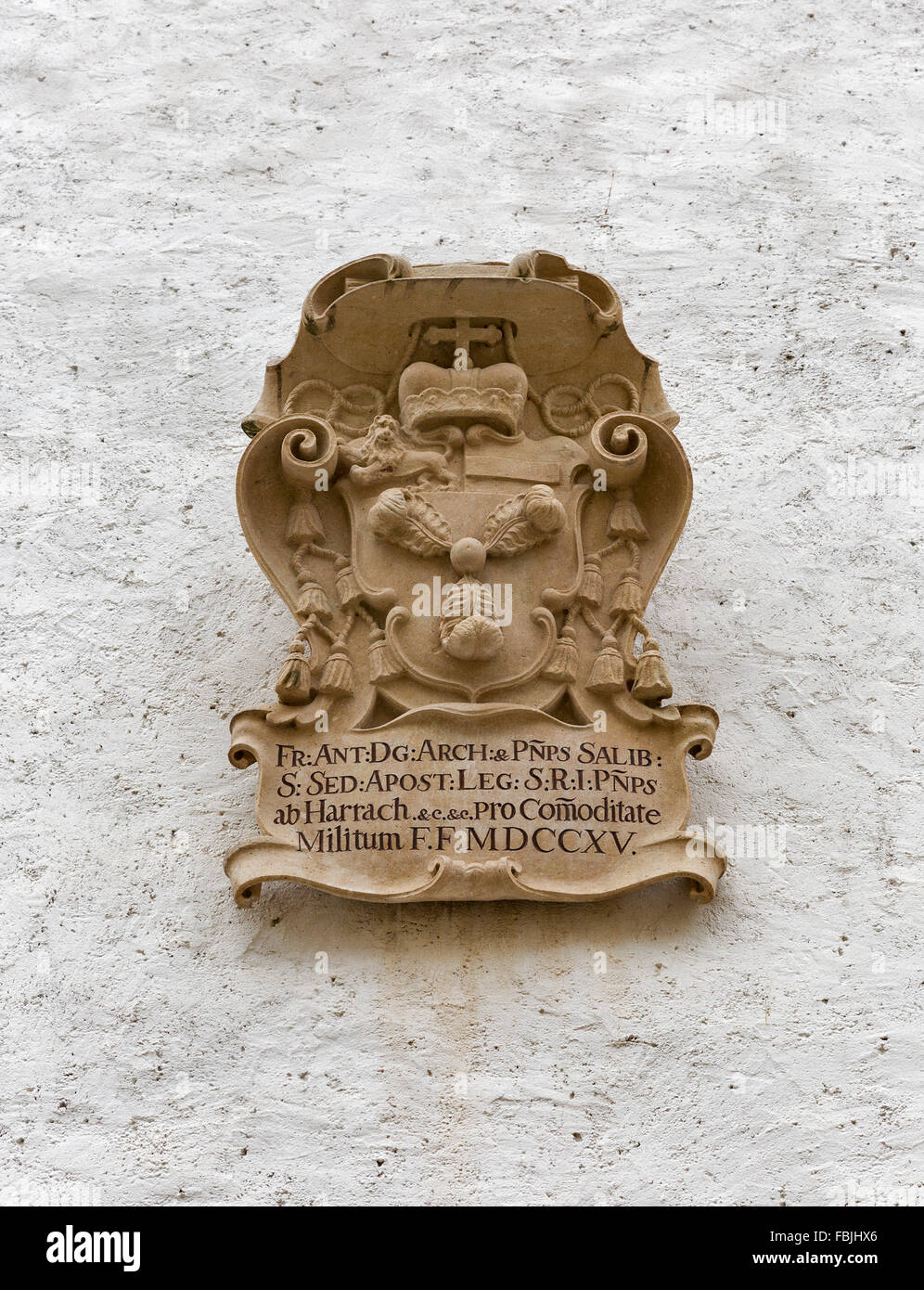 Ancient Coat of Arms closeup on the wall of fortress Hohensalzburg in Salzburg, Austria Stock