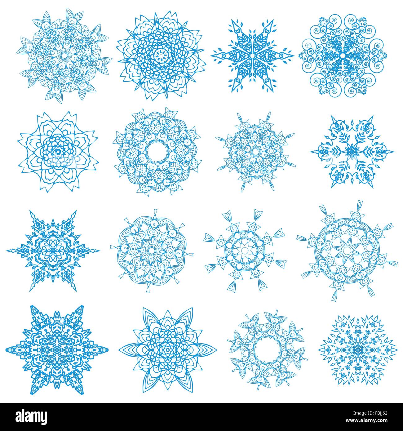 Blue snowflakes isolated set on white. EPS 10 Stock Vector Image & Art ...