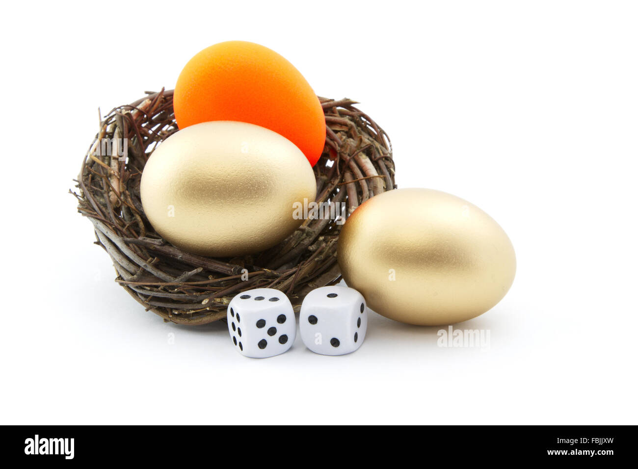 Gamble and risk dangers in troubled economic environment impact savings and nest eggs. Stock Photo