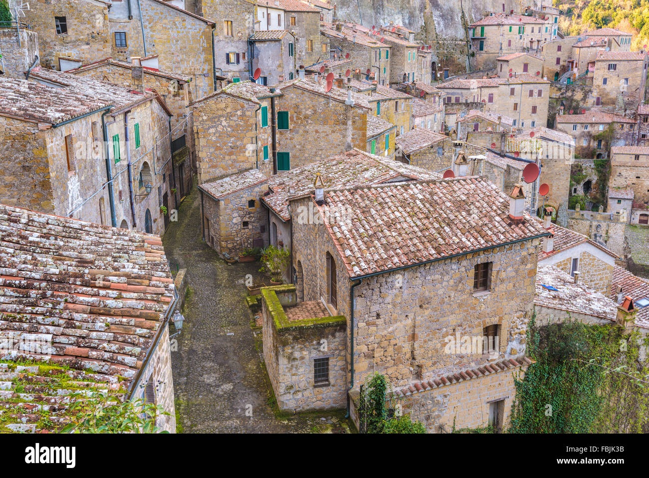 Medieval buildings in Etruscan town, Sorano. Stock Photo