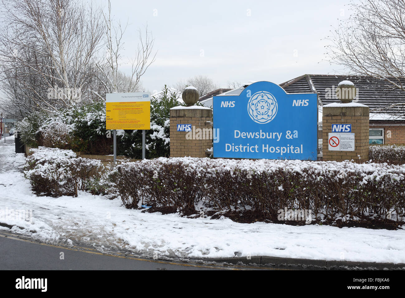 Dewsbury and district hospital sign Stock Photo
