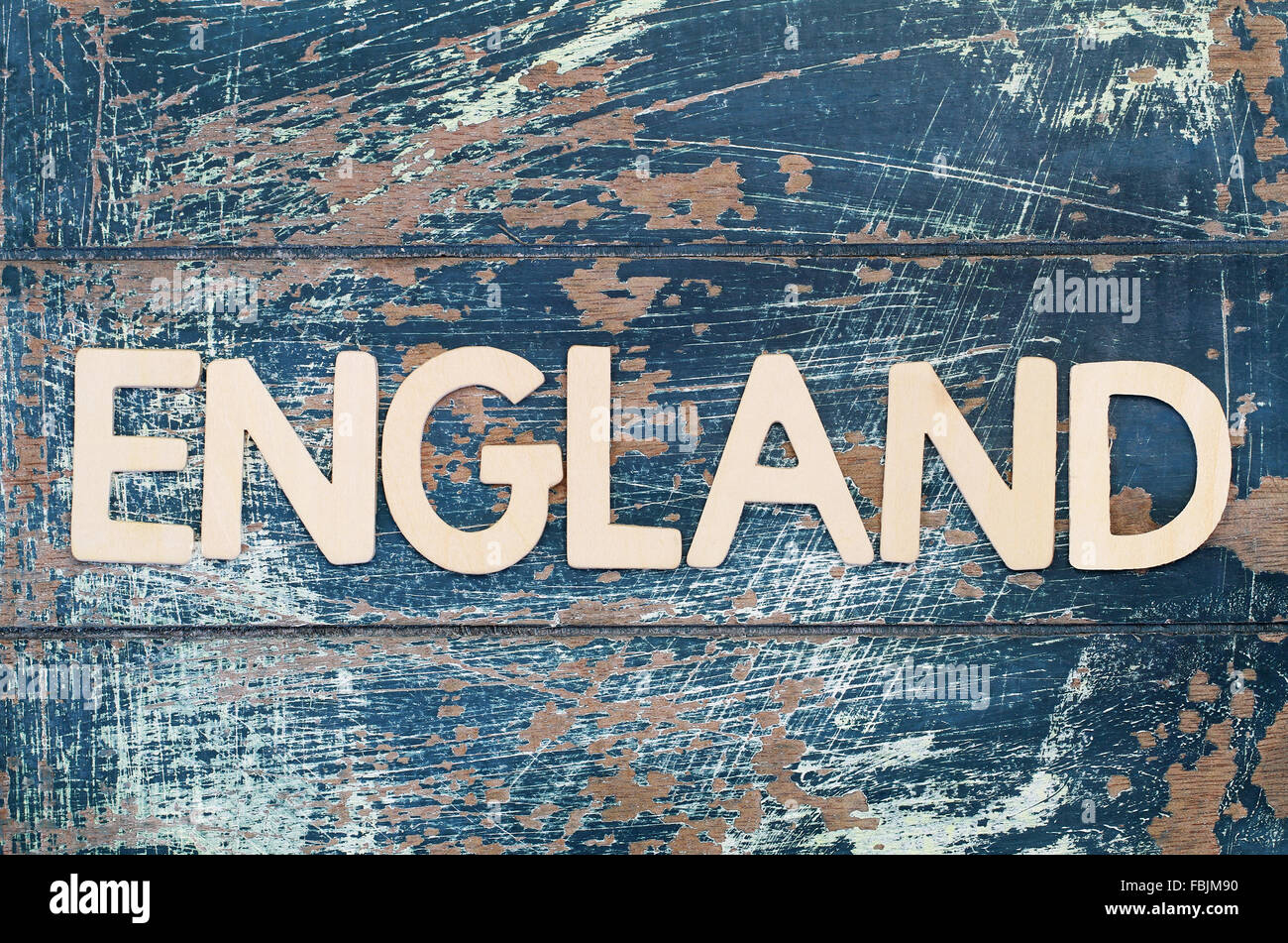 England written with wooden letters on rustic surface Stock Photo