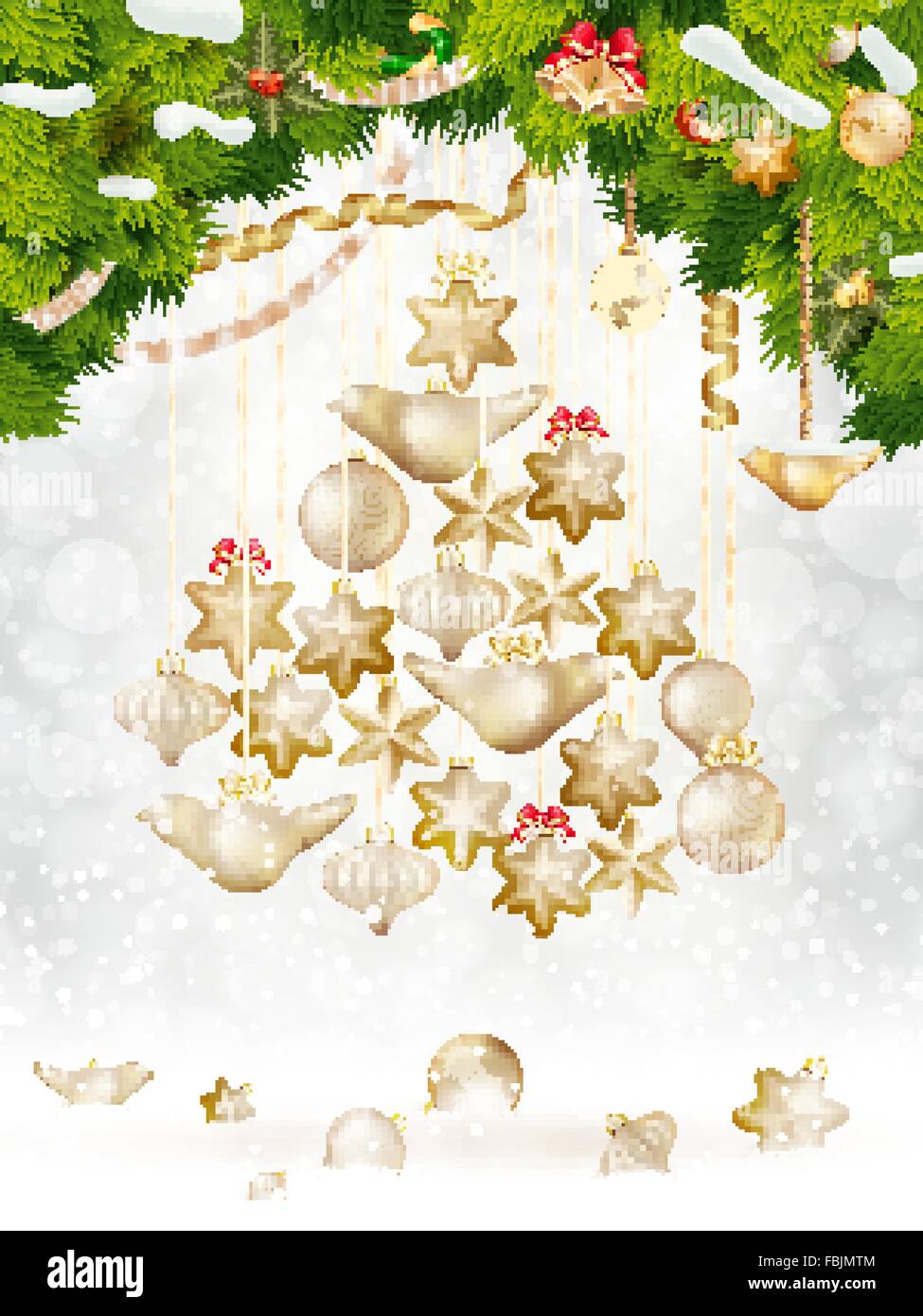 Christmas balls hanging on fir tree. EPS 10 Stock Vector Image & Art ...