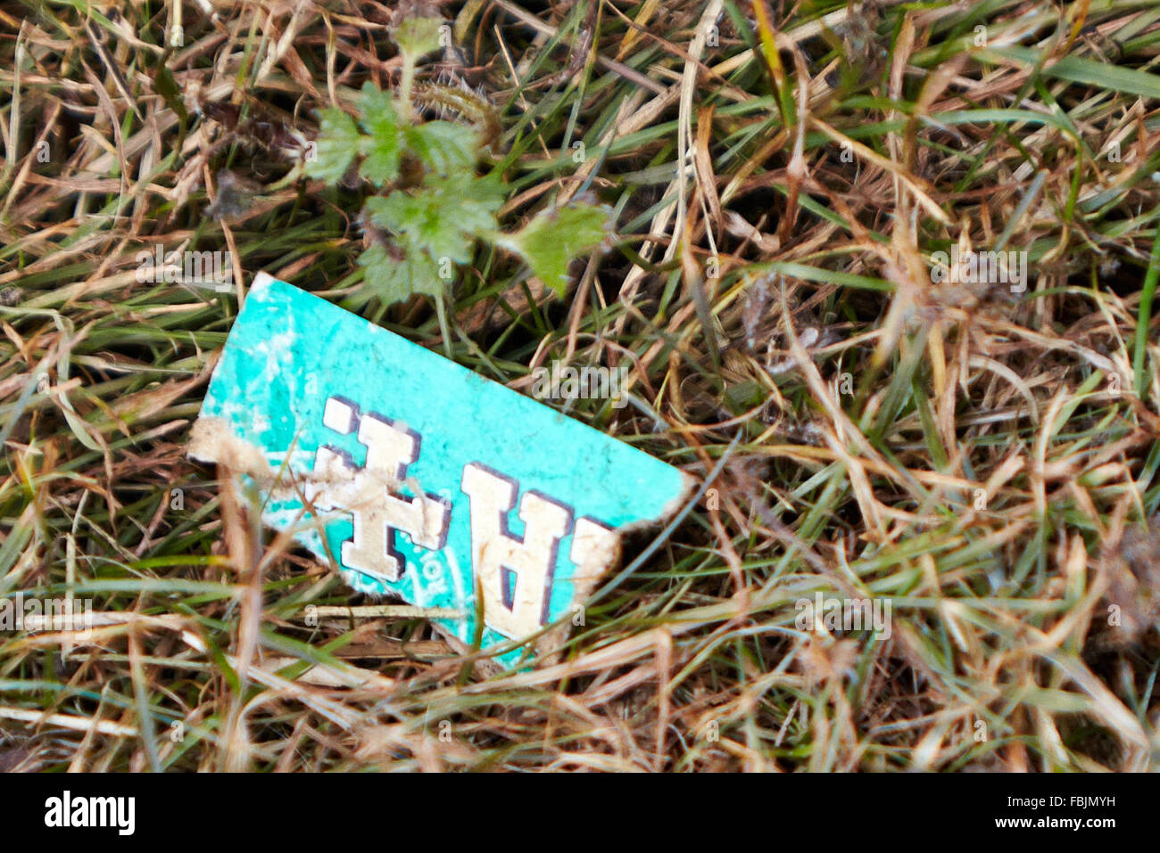 Torn Rizla packet in the grass in a park Stock Photo