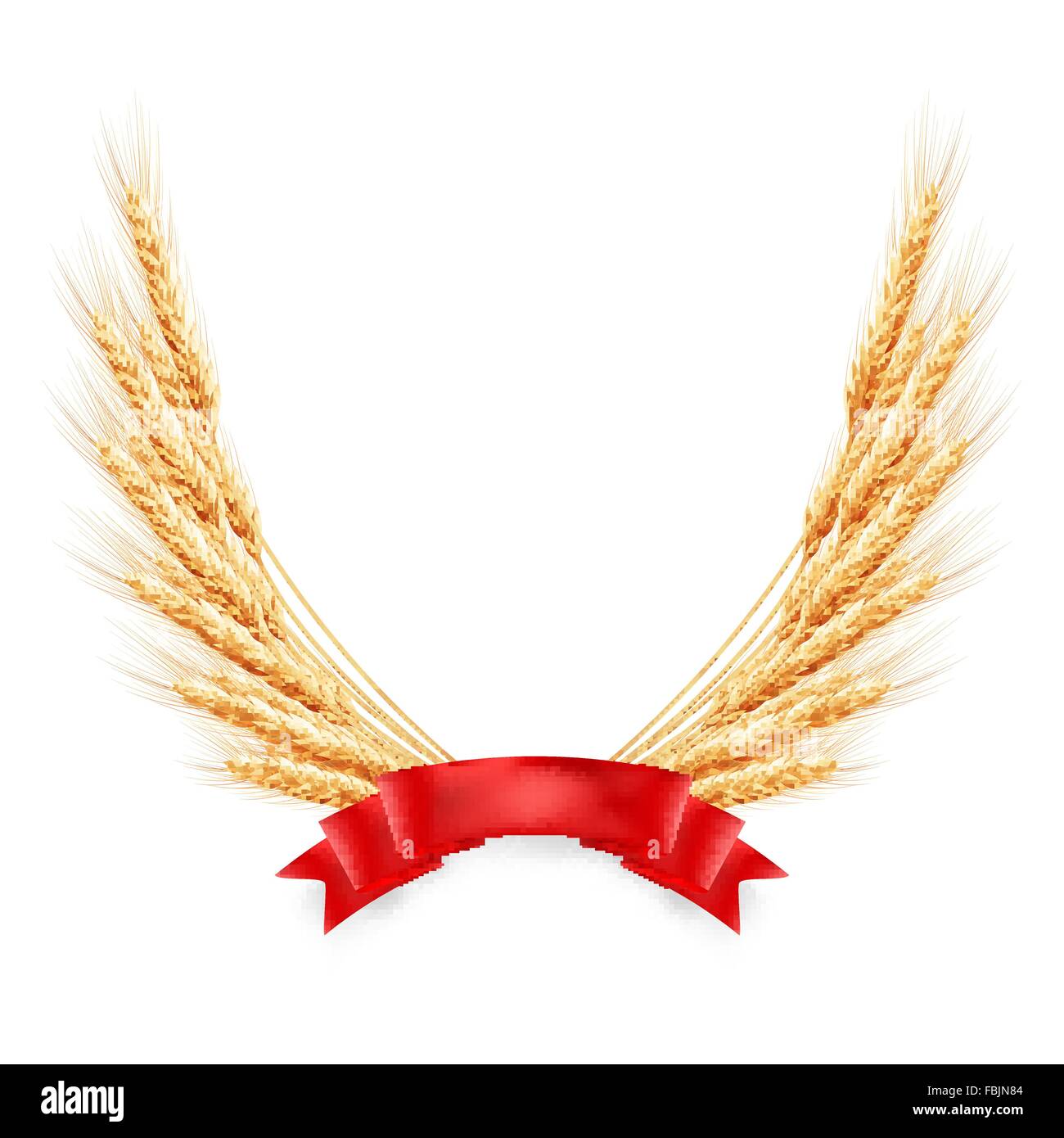 Ripe yellow wheat ears with red ribbon. EPS 10 Stock Vector