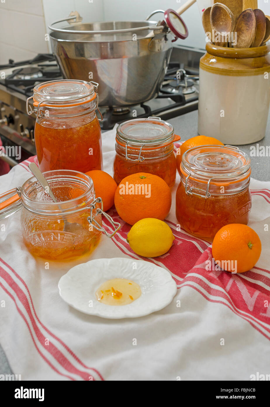 homemade marmalade just cooked in kitchen Stock Photo Alamy