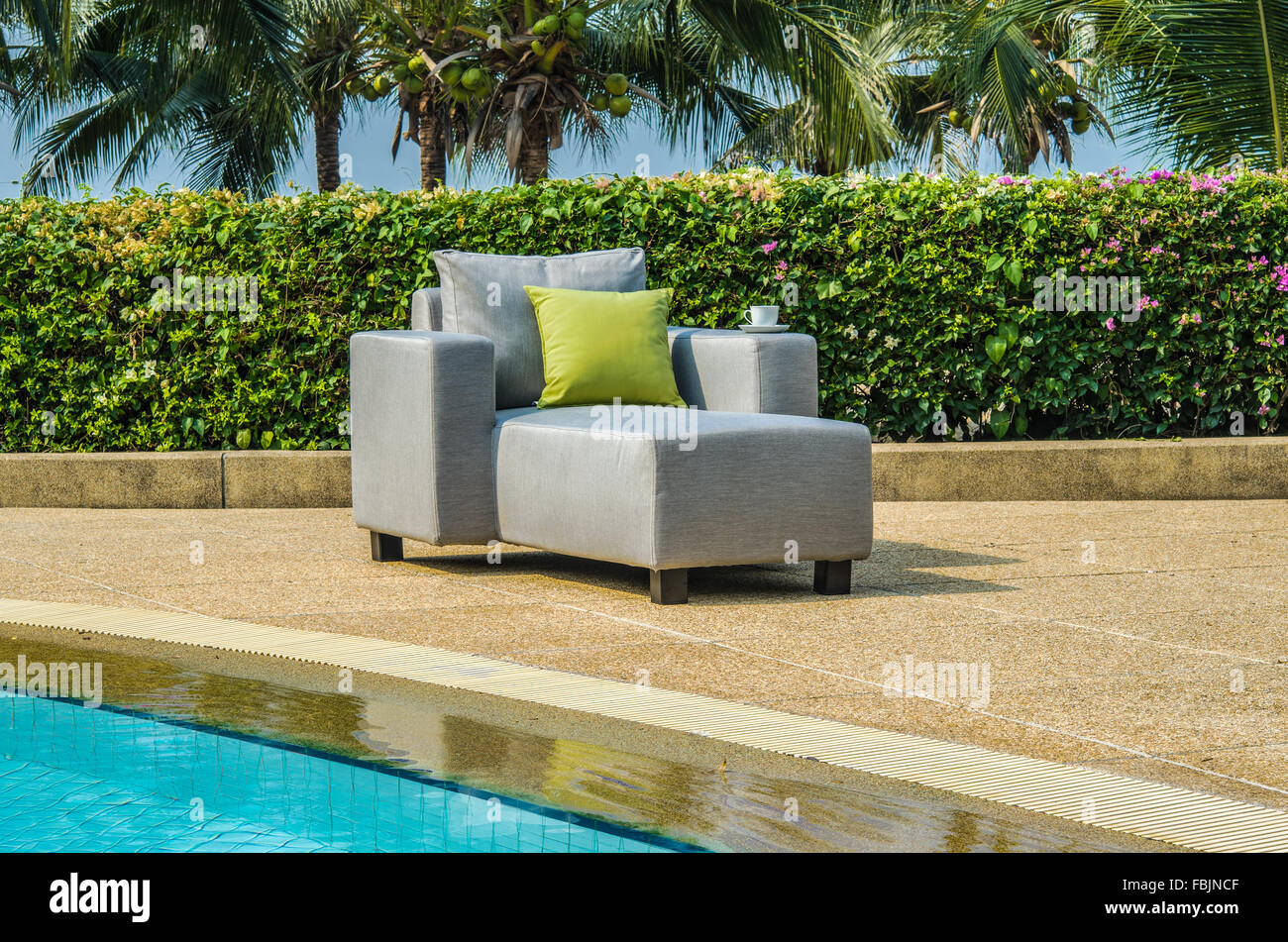 Outdoor indoor lounger chair from water resistant fabrics Stock Photo