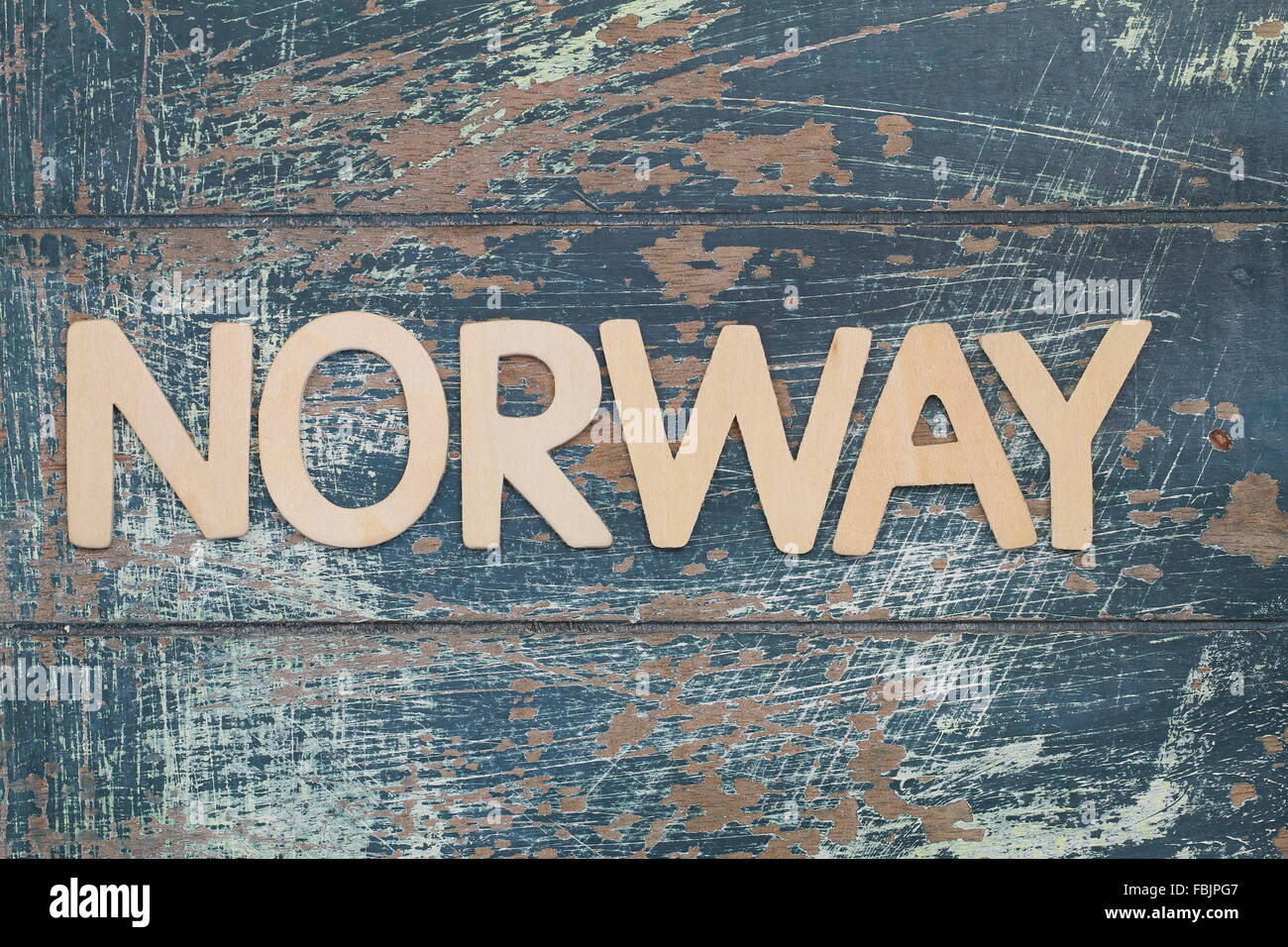Norway written with wooden letters on rustic surface Stock Photo