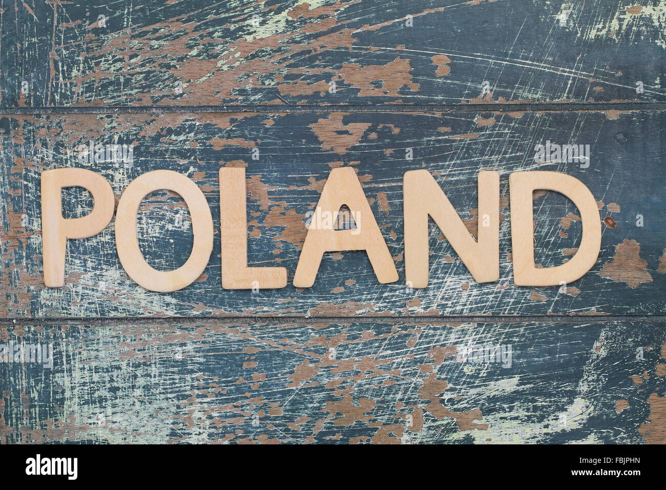 Poland written with wooden letters on rustic surface Stock Photo
