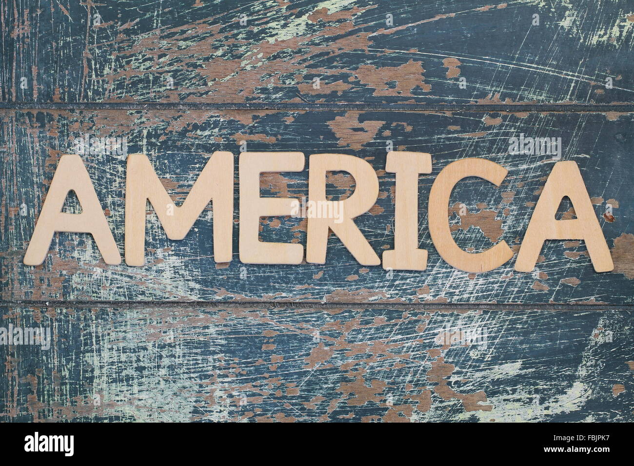 America written with wooden letters on rustic surface Stock Photo