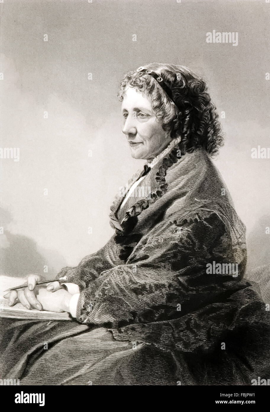 Harriet Beecher Stowe (1811-1896) author of 'Uncle Tom's Cabin; or, Life Among the Lowly' published in 1852. This seminal anti-slavery novel that did much to progress the abolitionist cause in the 1850s. Harriet Beecher Stowe (1811-1896) author of 'Uncle Tom's Cabin; or, Life Among the Lowly' published in 1852. This seminal anti-slavery novel that did much to progress the abolitionist cause in the 1850s. Photograph of an engraving published in 1872 based on an original studio portrait taken circa 1860. Credit: Private Collection / AF Fotografie Stock Photo