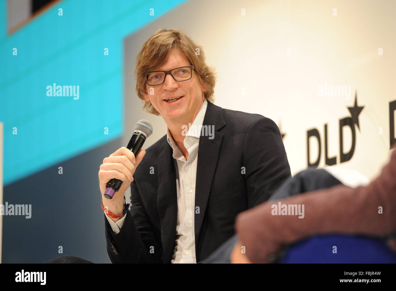 MUNICH/GERMANY - JANUARY 17: Niklas Zennström (Atomico) smiles on a panel discussion during the DLD16 (Digital-Life-Design) Conference at the HVB Forum on January 17, 2016 in Munich, Germany. DLD is a global network of innovation, digitization, science and culture, which connects business, creative and social leaders, opinion formers and influencers for crossover conversation and inspiration.(Photo: picture alliance / Jan Haas) Stock Photo