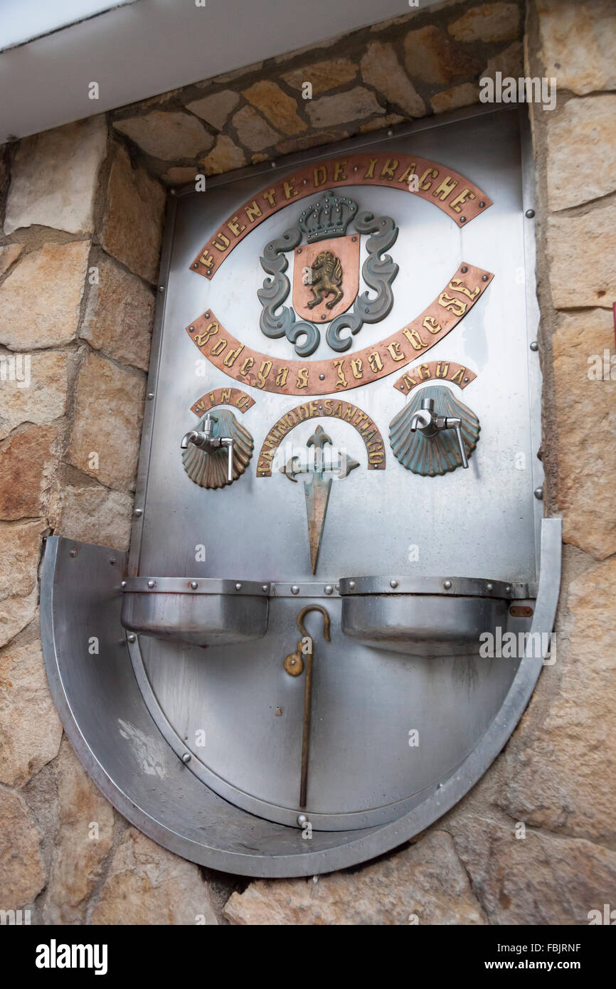 The famous wine fountain at the Bodegas Irache in Ayegui - Navarre, Spain. Stock Photo