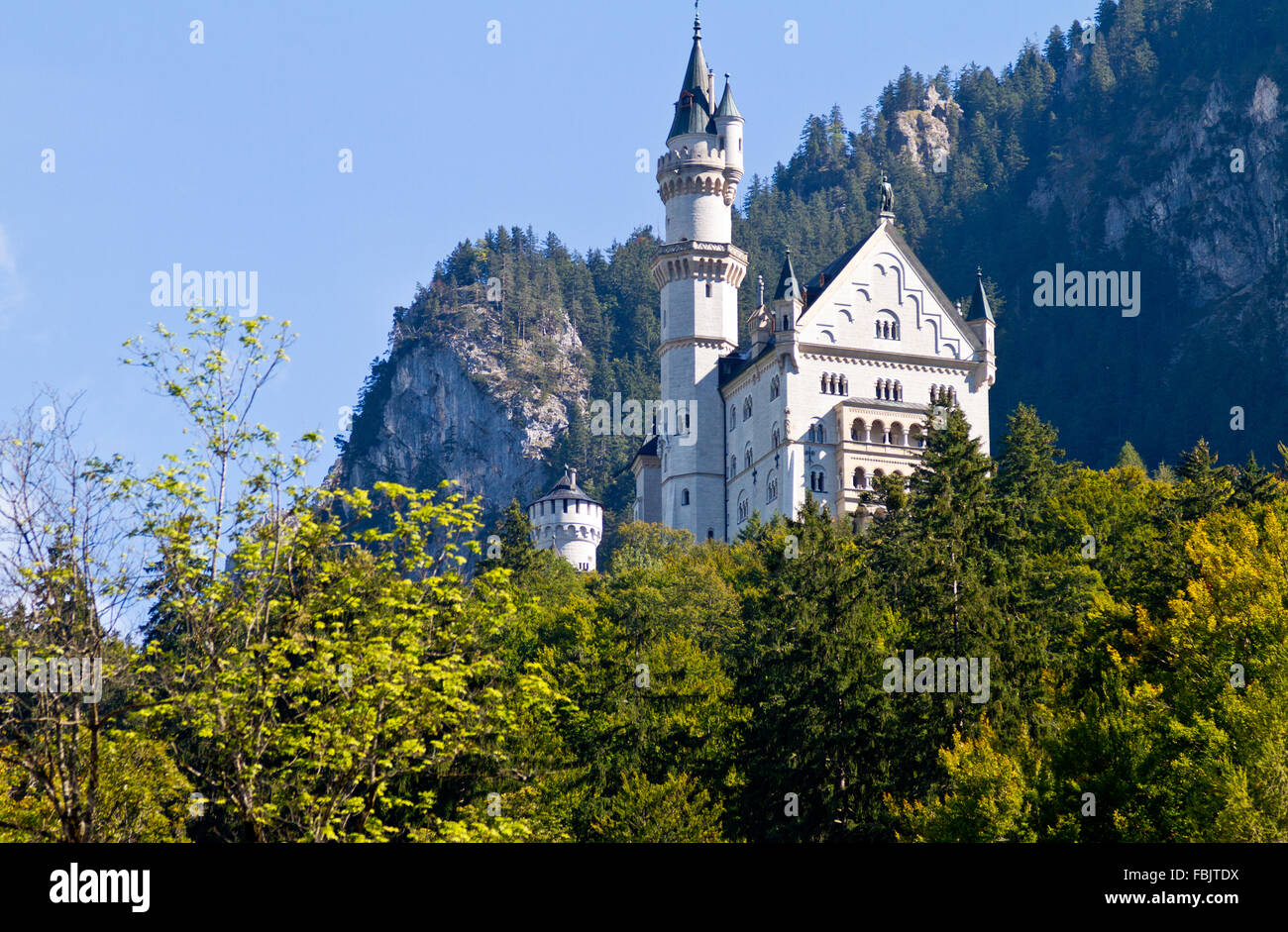 Neuschwanstein Castle seen from the village of Hohenschwangau, Germany. Stock Photo