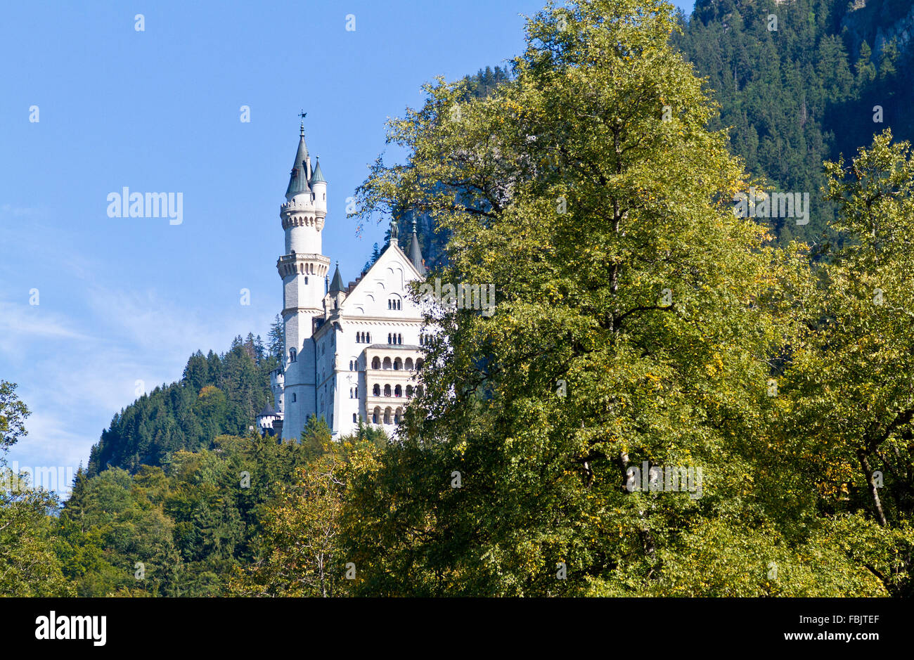 Neuschwanstein Castle seen from the village of Hohenschwangau, Germany. Stock Photo