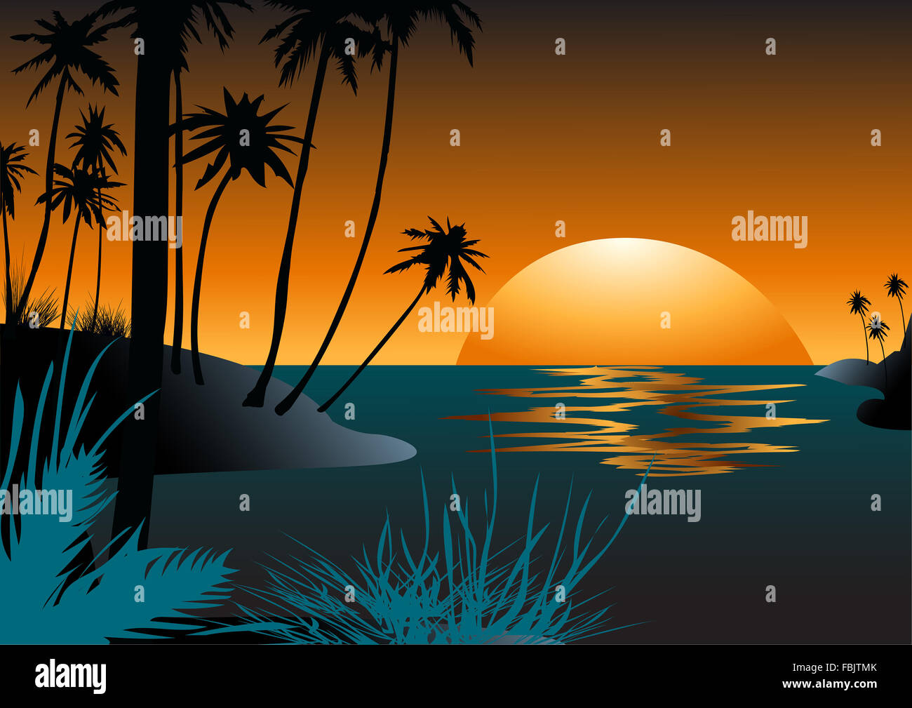 Hawaiian beach with palm trees at sunset Stock Photo - Alamy