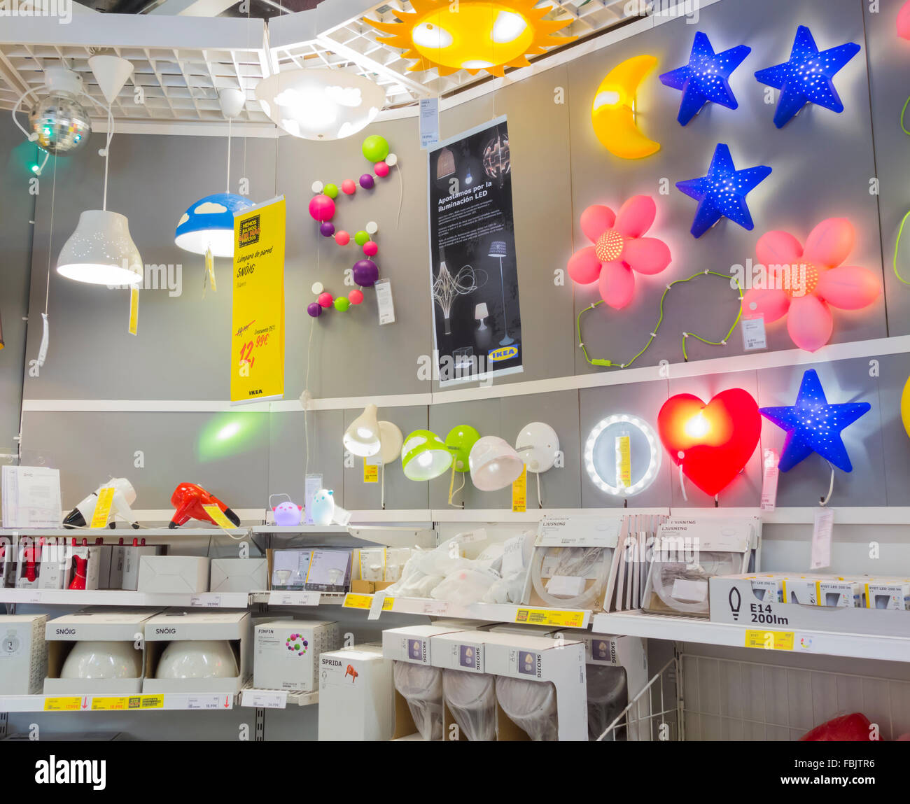 Lighting display in Ikea store, Spain Stock Photo