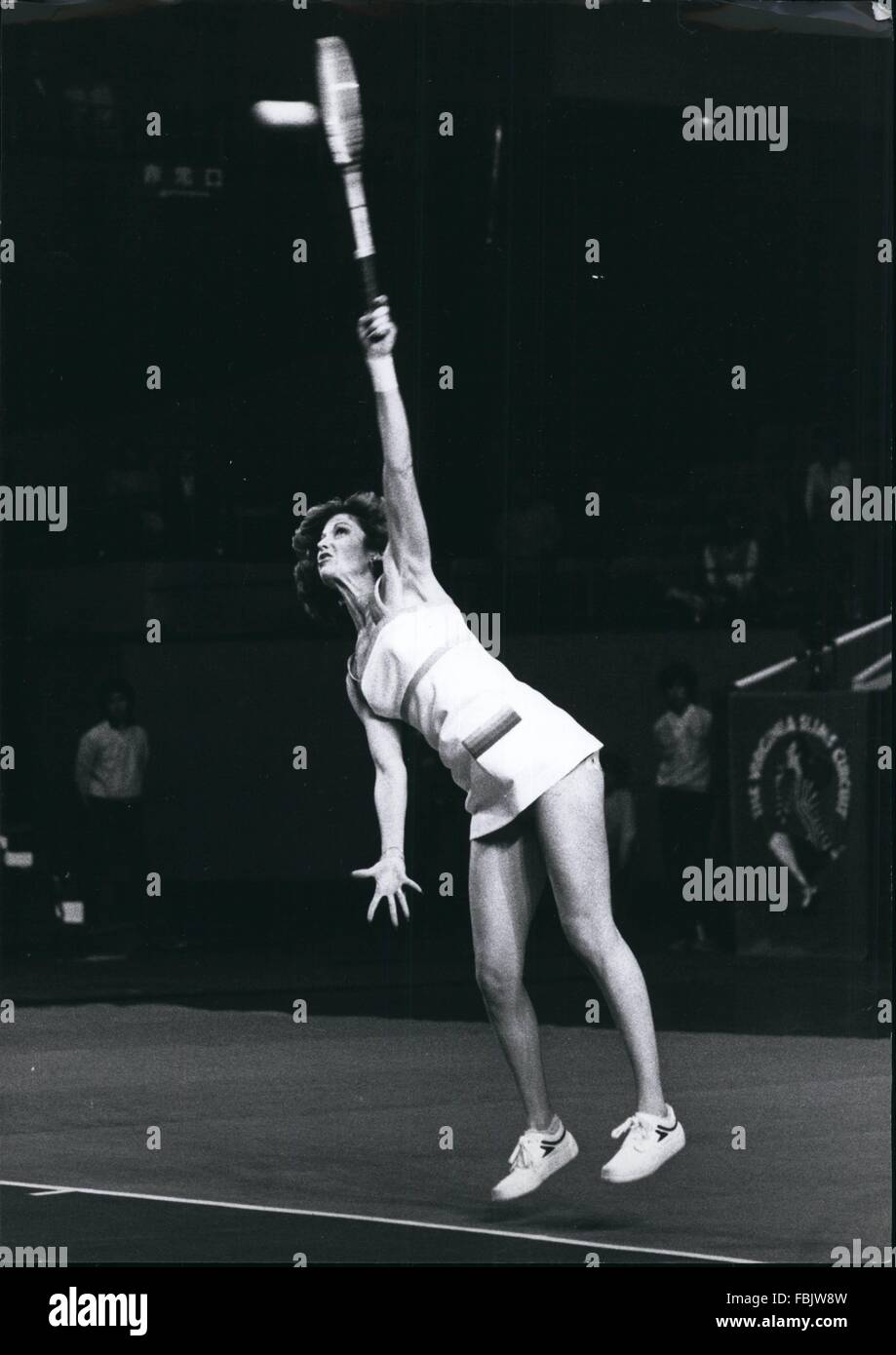 1977 Bridgestone Ladies Doubles Championships The finals of the US00,000 Ladies Doubles Tennis Championships took place in Tokyo on the 9th and 10th April with 16 ladies taking part. The winners were Betty Stove and M. Navratilova who beat Virginia Wade and Francoise Durr in straight sets (7-5, 6-3) to take the first prize of 6,000. Billy Jean King, who last year termed with Betty Stove won the championship, had to be content with 3rd place. Playing with Rosemary Casals against M. Jausovec and V. Ruzici they took the match in straight sets (6-2, 6-4). Photo: Kristien Shaw serving during one of Stock Photo