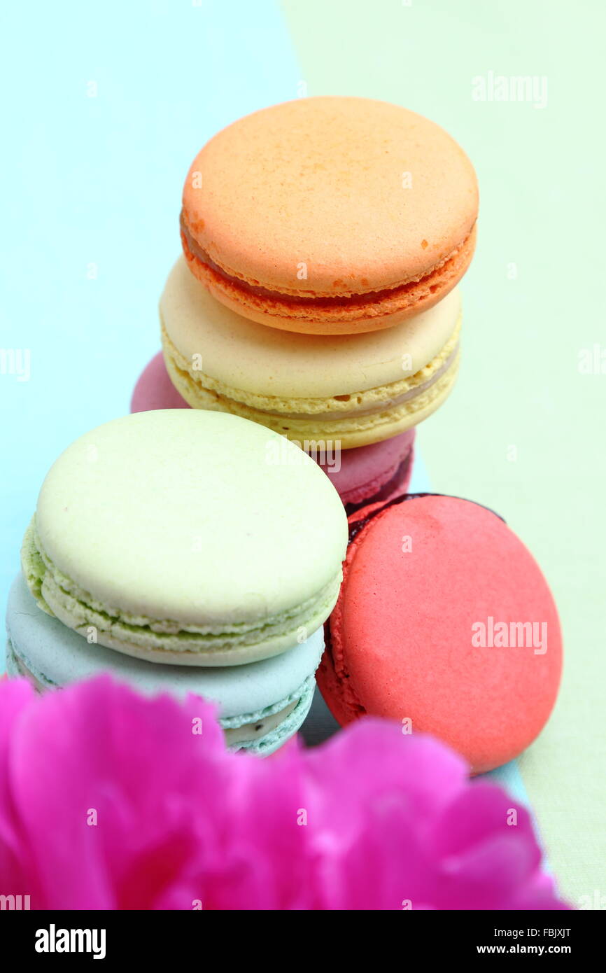 Sweet and colourful french macaroons Stock Photo