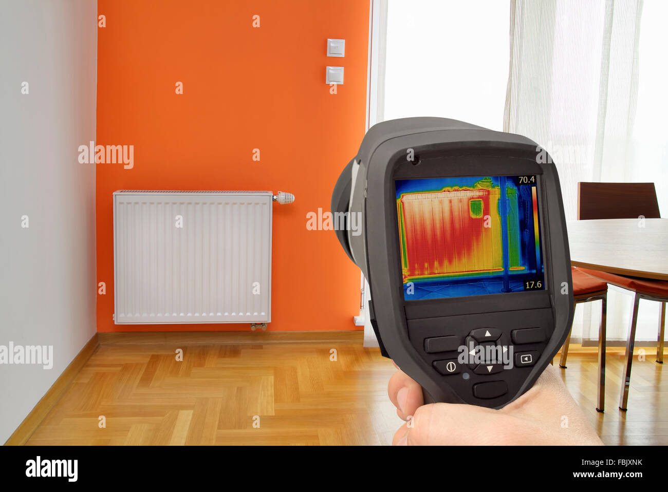 Heat loss Detection in Central Heating Radiator Stock Photo