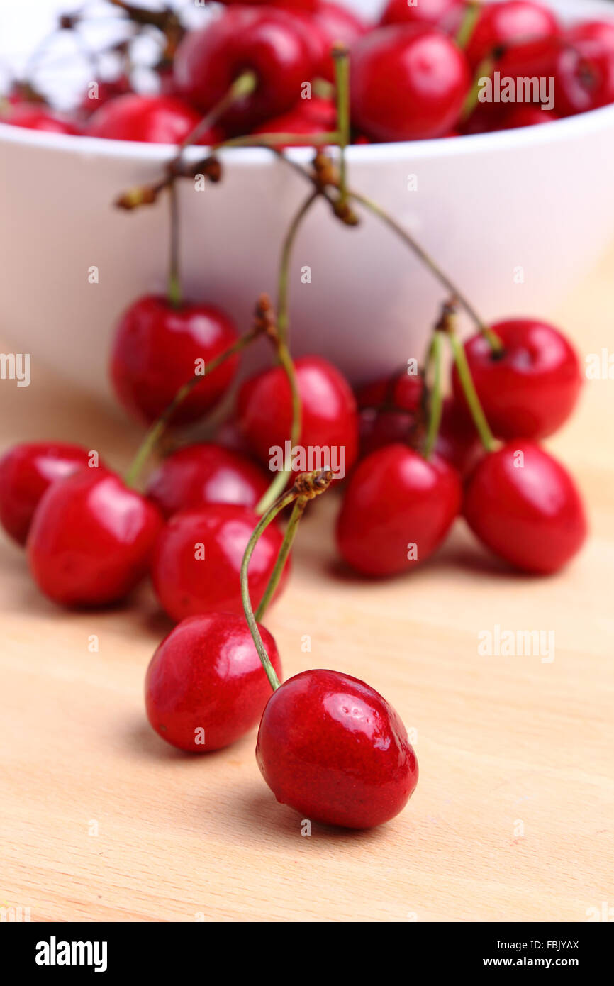 Bowl of fresh delicious red cherries Stock Photo