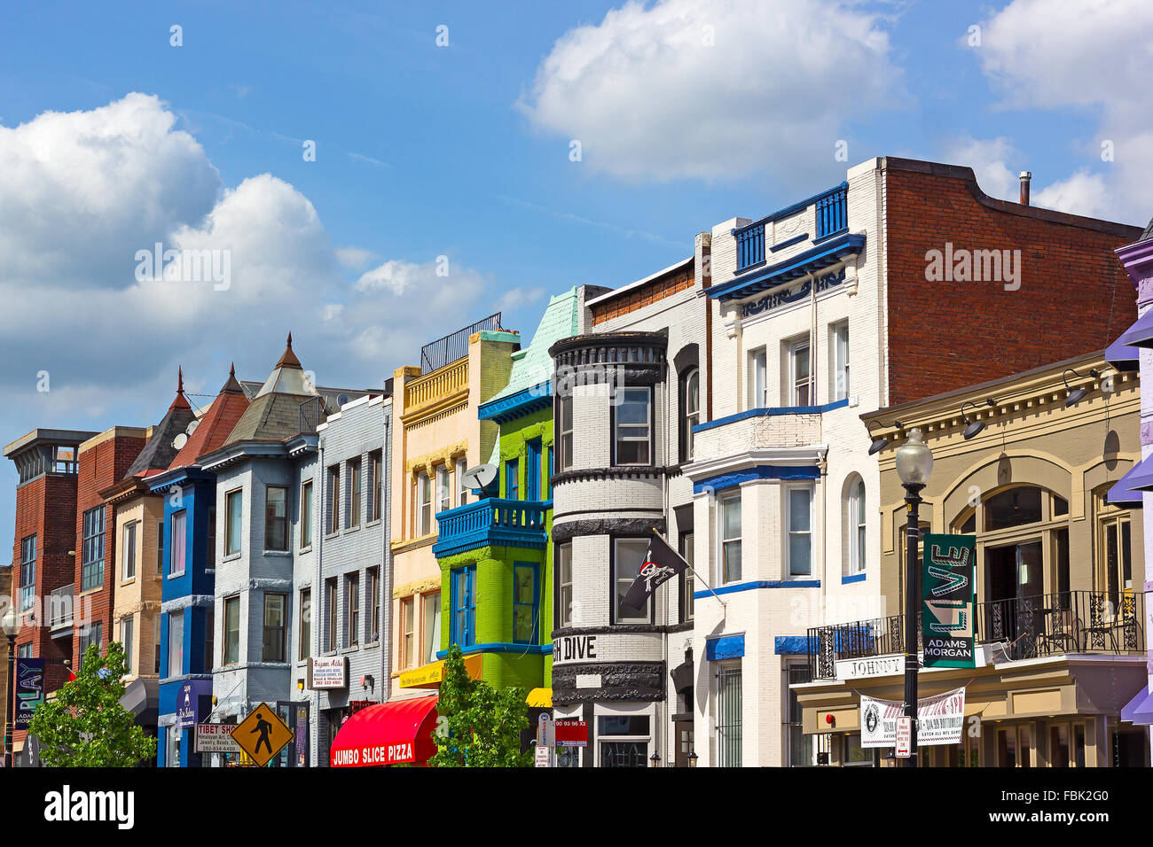 Row houses in Adams Morgan neighborhood in Washington DC. Stock Photo