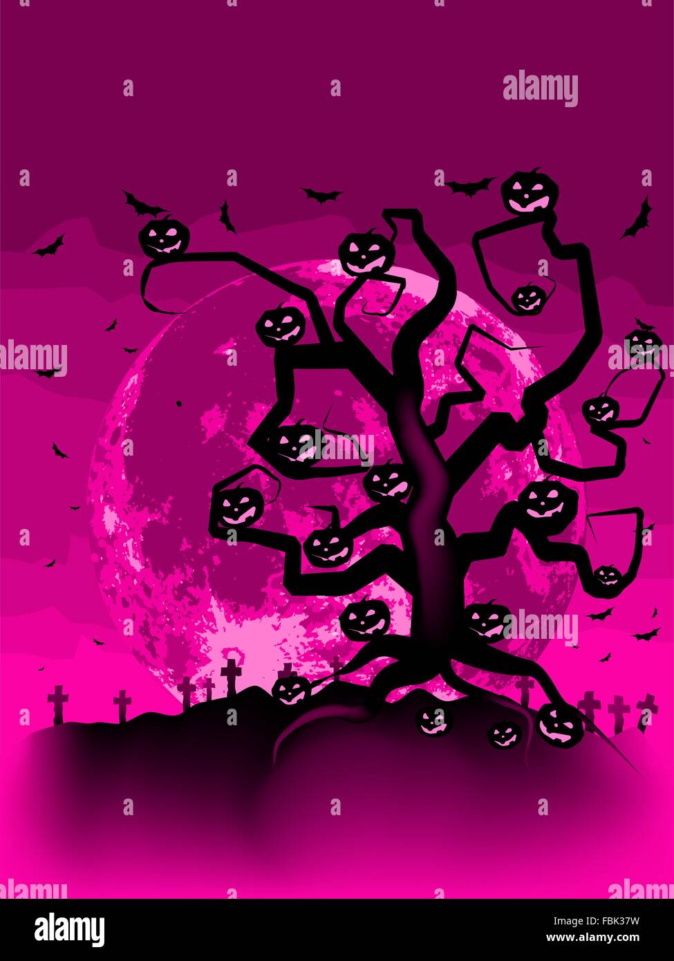 Halloween Tree with Bats and Pumpkins. EPS 8 Stock Vector Image & Art ...