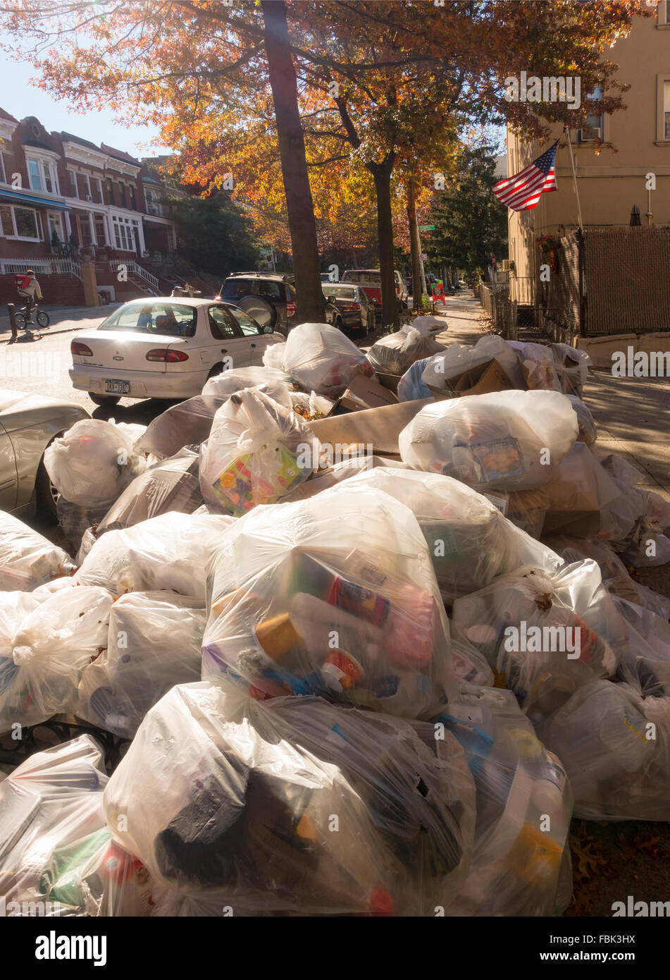 garbage recycling on street in Windsor Terrace Brooklyn NYC Stock Photo