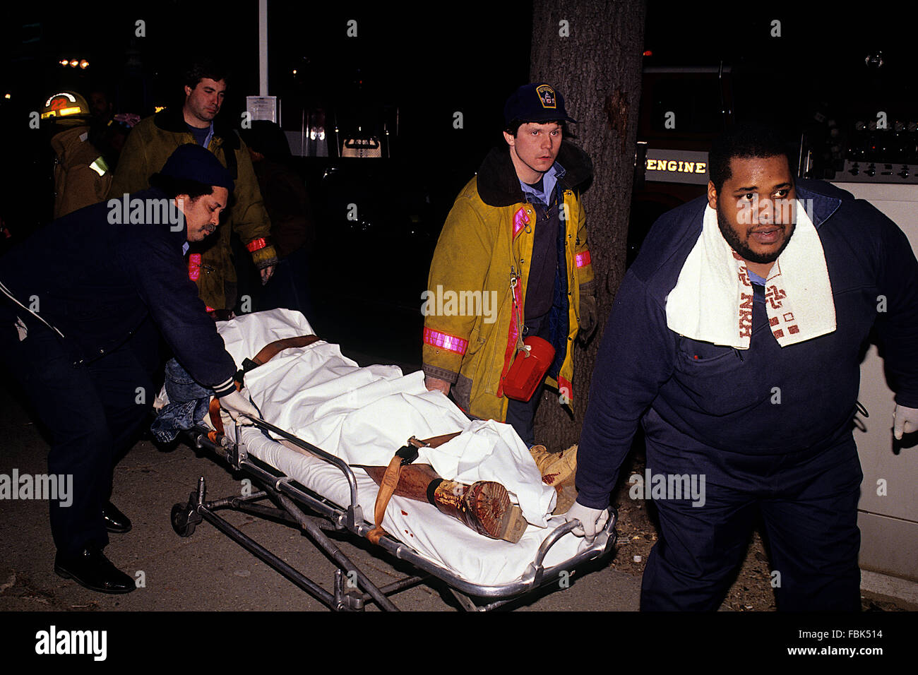 Washington, DC., USA, 14th April, 1989 DC. Paramedics and firemen roll