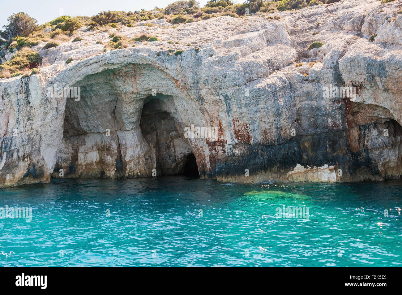 Blue caves on Zakynthos Island seen from the boat Stock Photo